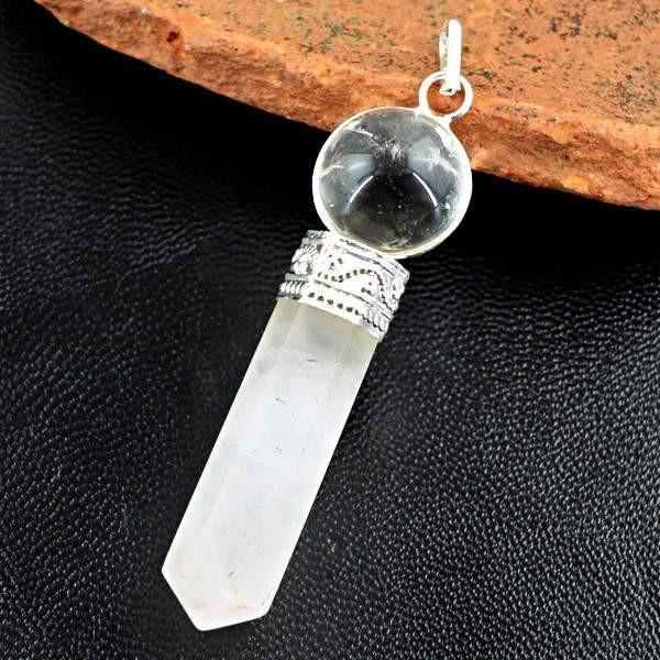 gemsmore:Natural White Quartz & Pink Rose Quartz Crystal Healing Ball Point Pendant gemsmore:Natural White Quartz & Pink Rose Quartz Crystal Healing Ball Point Pendant