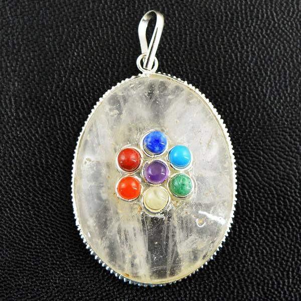 gemsmore:Natural White Quartz Seven Chakra Healing Pendant gemsmore:Natural White Quartz Seven Chakra Healing Pendant
