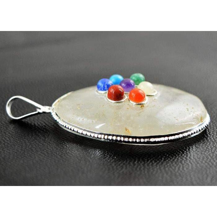 gemsmore:Natural White Quartz Seven Chakra Healing Pendant gemsmore:Natural White Quartz Seven Chakra Healing Pendant