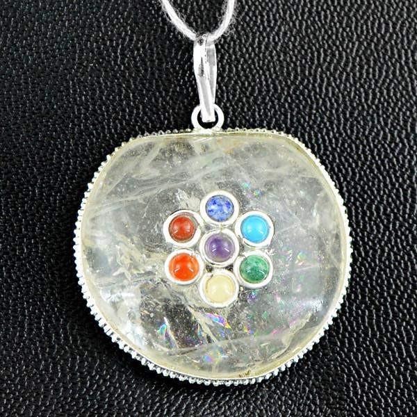 gemsmore:Natural White Quartz Seven Chakra Healing Pendant gemsmore:Natural White Quartz Seven Chakra Healing Pendant