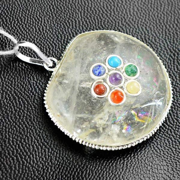 gemsmore:Natural White Quartz Seven Chakra Healing Pendant gemsmore:Natural White Quartz Seven Chakra Healing Pendant