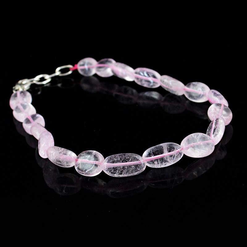 gemsmore:Oval Shape Pink Rose Quartz Bracelet Genuine Beads gemsmore:Oval Shape Pink Rose Quartz Bracelet Genuine Beads