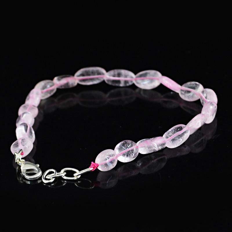 gemsmore:Oval Shape Pink Rose Quartz Bracelet Genuine Beads gemsmore:Oval Shape Pink Rose Quartz Bracelet Genuine Beads