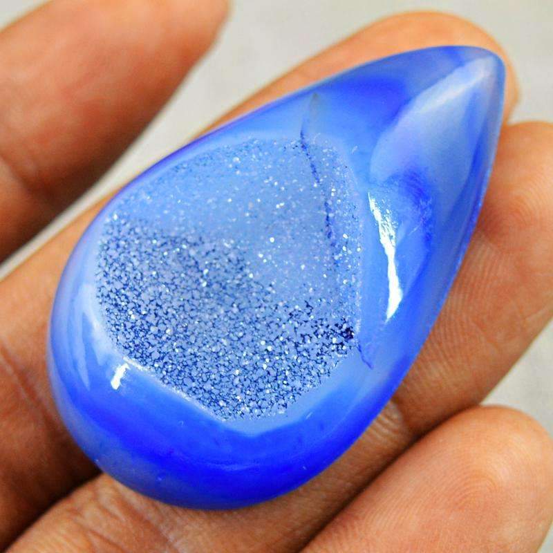 gemsmore:Pear Shape Blue Druzy Onyx Gemstone Natural Untreated gemsmore:Pear Shape Blue Druzy Onyx Gemstone Natural Untreated