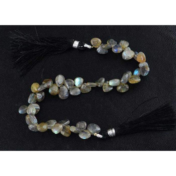 gemsmore:Pear Shape Blue Flash Labradorite Beads Strand - Natural Drilled
