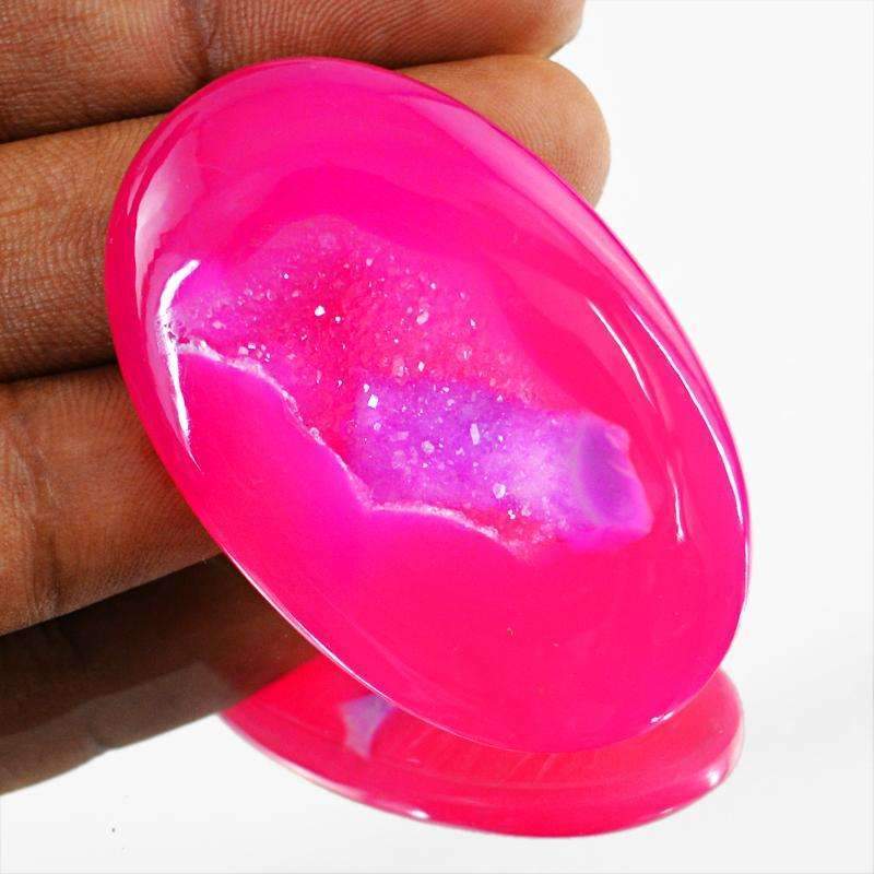 gemsmore:Pink Druzy Onyx Gemstone Natural Oval Shape gemsmore:Pink Druzy Onyx Gemstone Natural Oval Shape