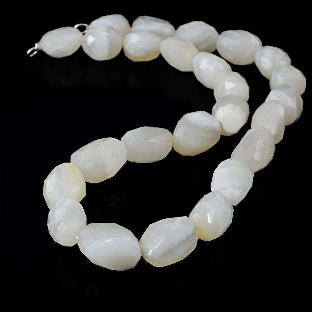 gemsmore:Single Strand White Agate Necklace Natural Faceted Beads gemsmore:Single Strand White Agate Necklace Natural Faceted Beads