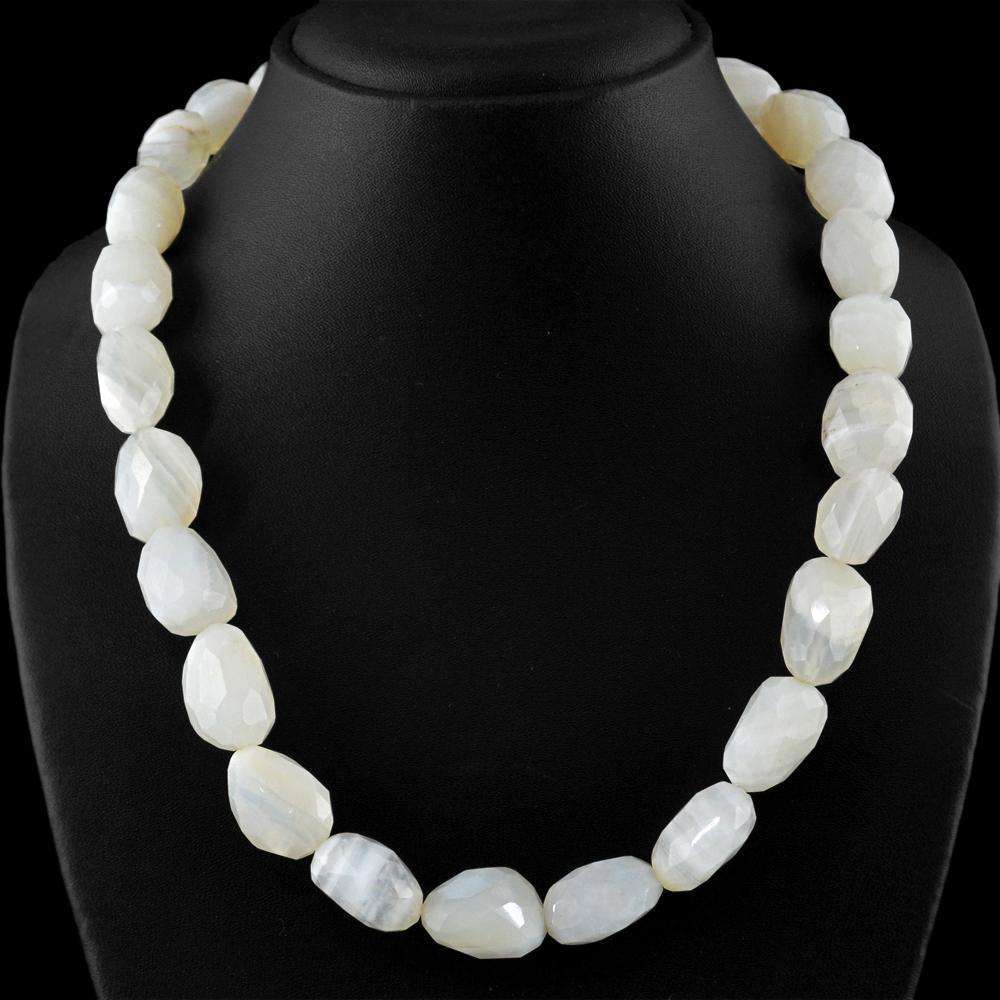 gemsmore:Single Strand White Agate Necklace Natural Faceted Beads gemsmore:Single Strand White Agate Necklace Natural Faceted Beads