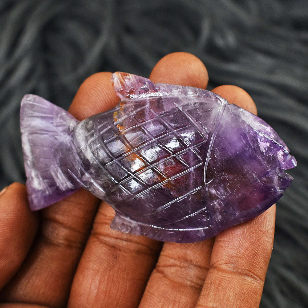 gemsmore:Stunning Amethyst Hand Carved Genuine Crystal Gemstone Carving Fish gemsmore:Stunning Amethyst Hand Carved Genuine Crystal Gemstone Carving Fish