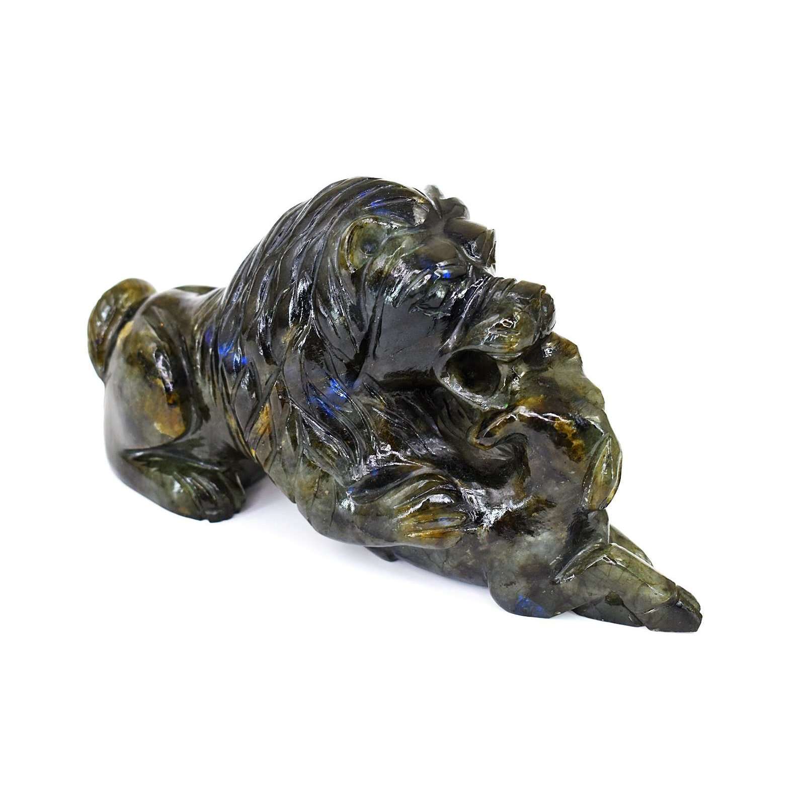 gemsmore:Stunning Blue Flash Labradorite Hand Carved Hunting Lion Crystal Gemstone Carving gemsmore:Stunning Blue Flash Labradorite Hand Carved Hunting Lion Crystal Gemstone Carving