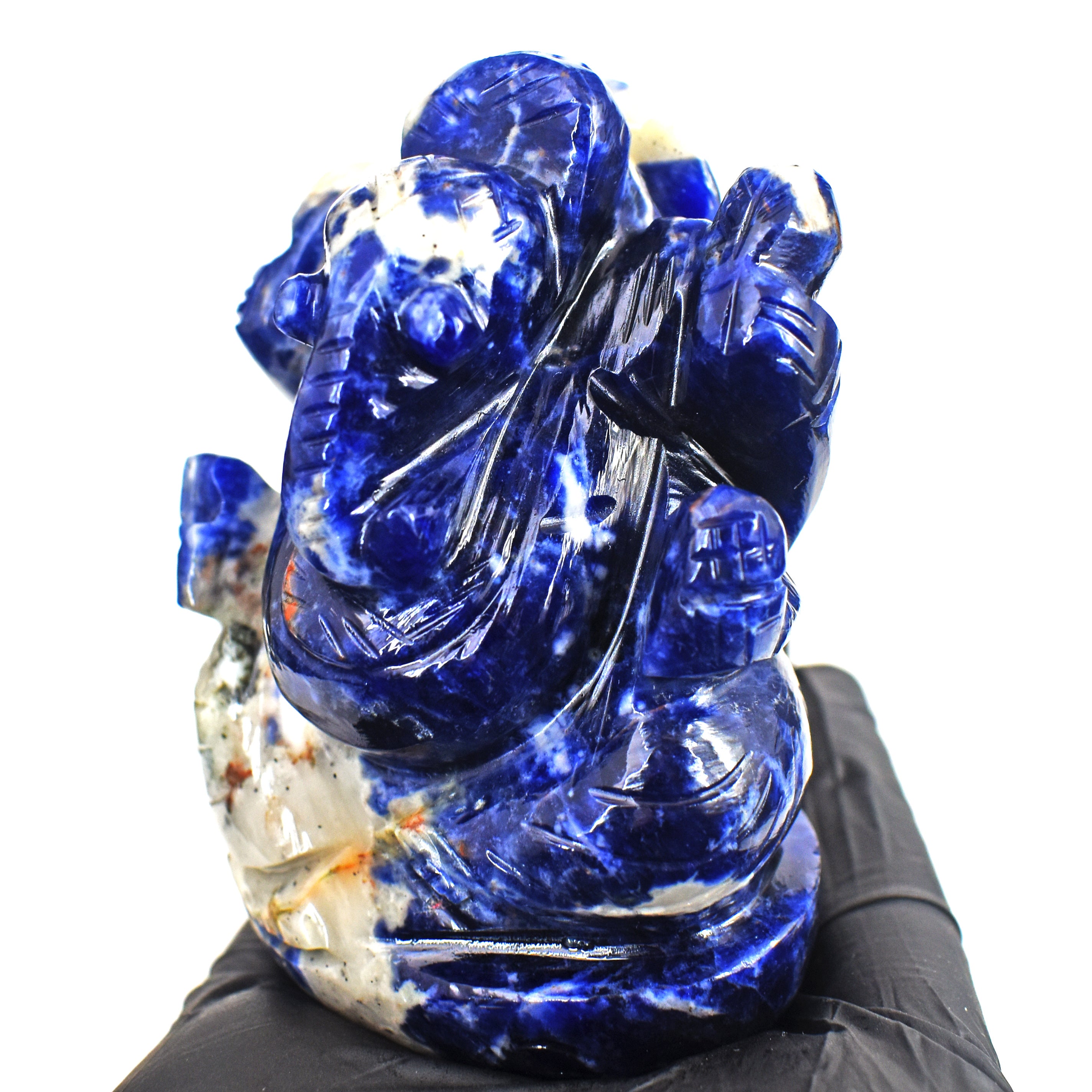 Exclusive 931.00 Cts Genuine Blue Sodalite Divine Hand Carved Crystal Lord Ganesha Carving Gemstone
