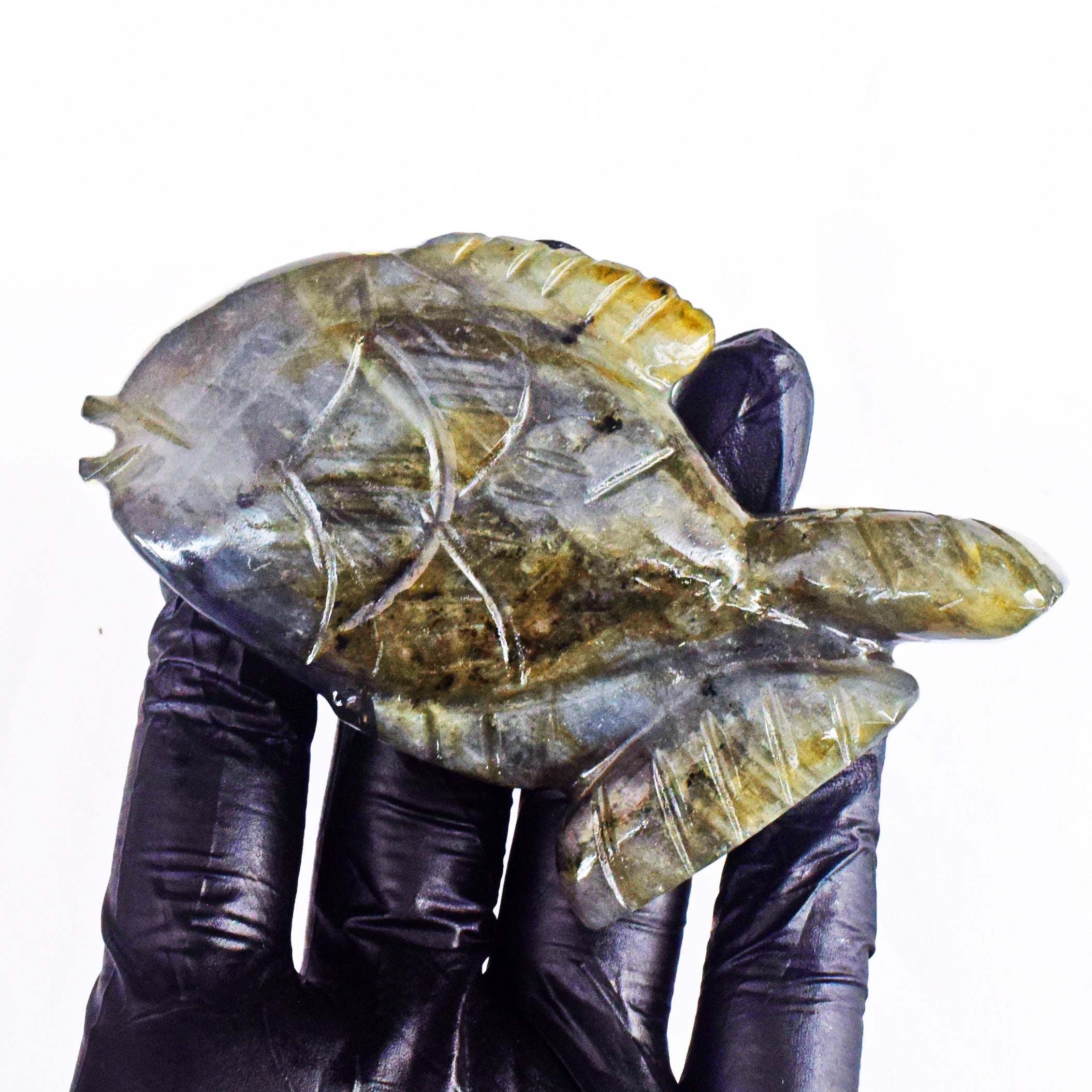 Fabulous 511.00 Carats Genuine Amazing Flash Labradorite Hand Carved Crystal Gemstone Carving Fish