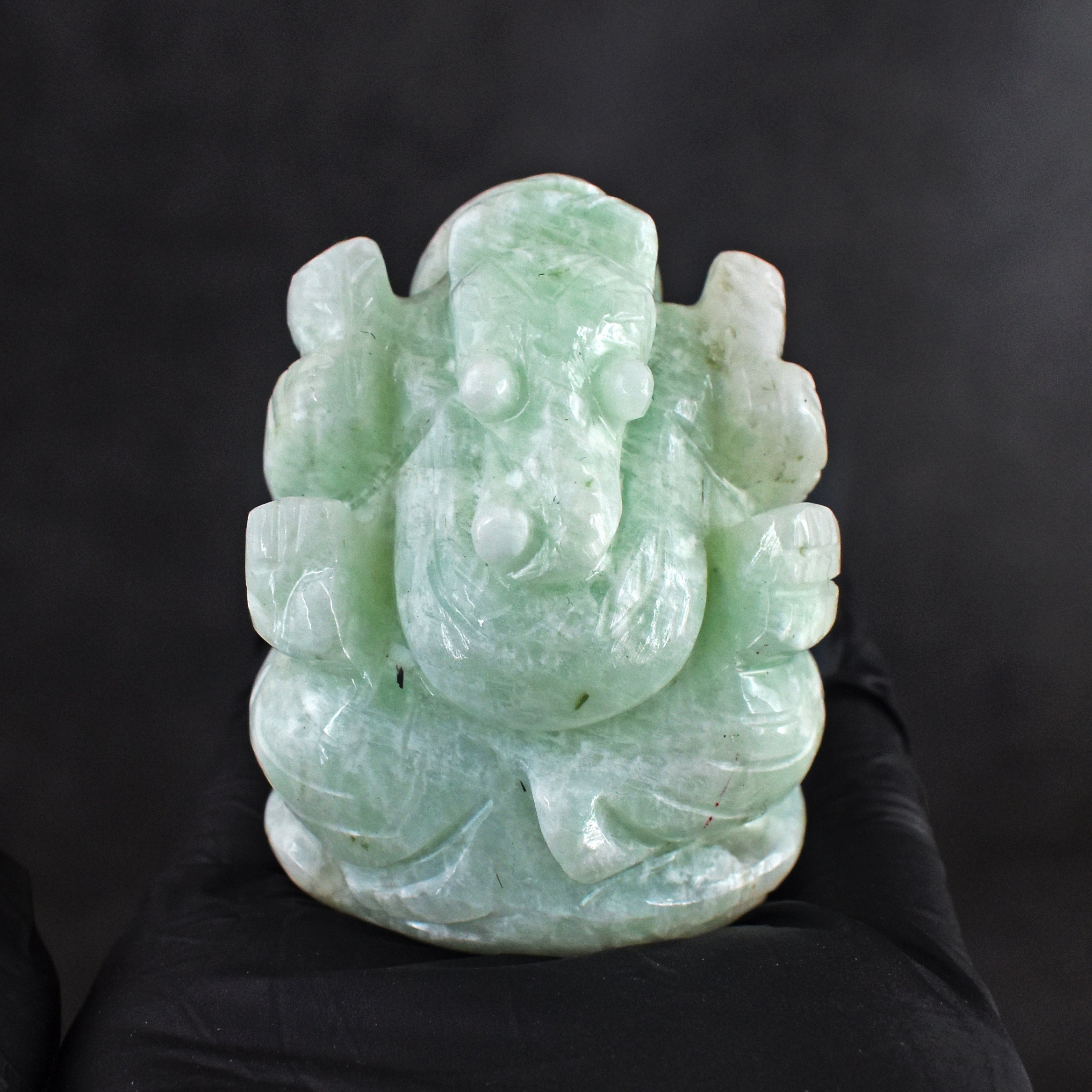 Amusing 566.00 Cts Genuine Amazonite Divine Hand Carved Lord Ganesha Gemstone Carving