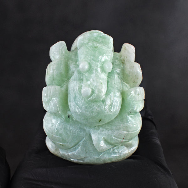 Amusing 566.00 Cts Genuine Amazonite Divine Hand Carved Lord Ganesha Gemstone Carving