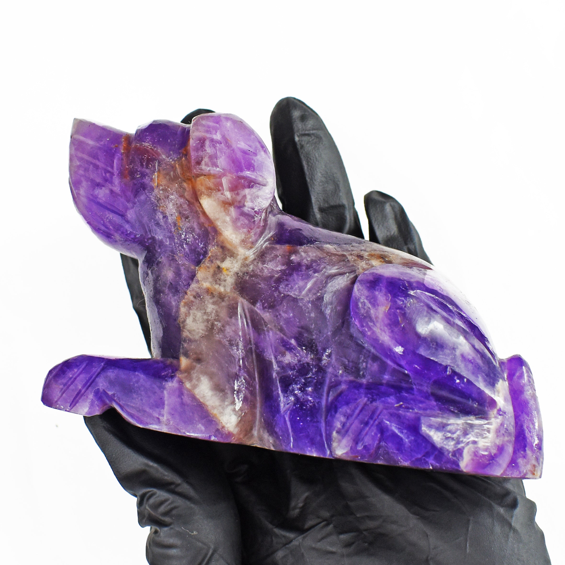 Genuine 1255.00 Carats Exclusive Amethyst Hand Carved Crystal Gemstone Dog Carving 2026  Collection