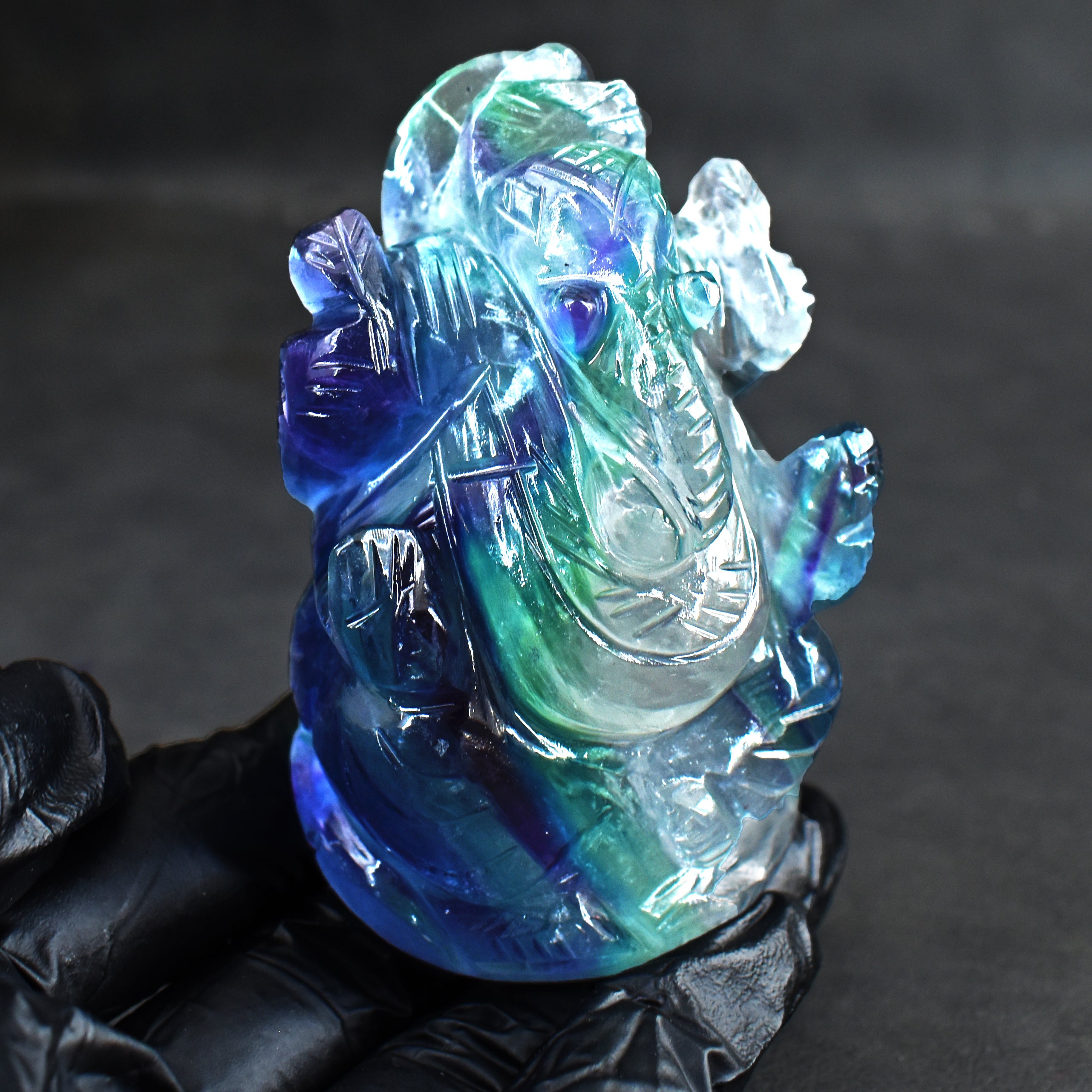 Decent 1045.00 Cts Genuine Multicolor Fluorite Divine Hand Carved Premium Crystal Lord Ganesha
