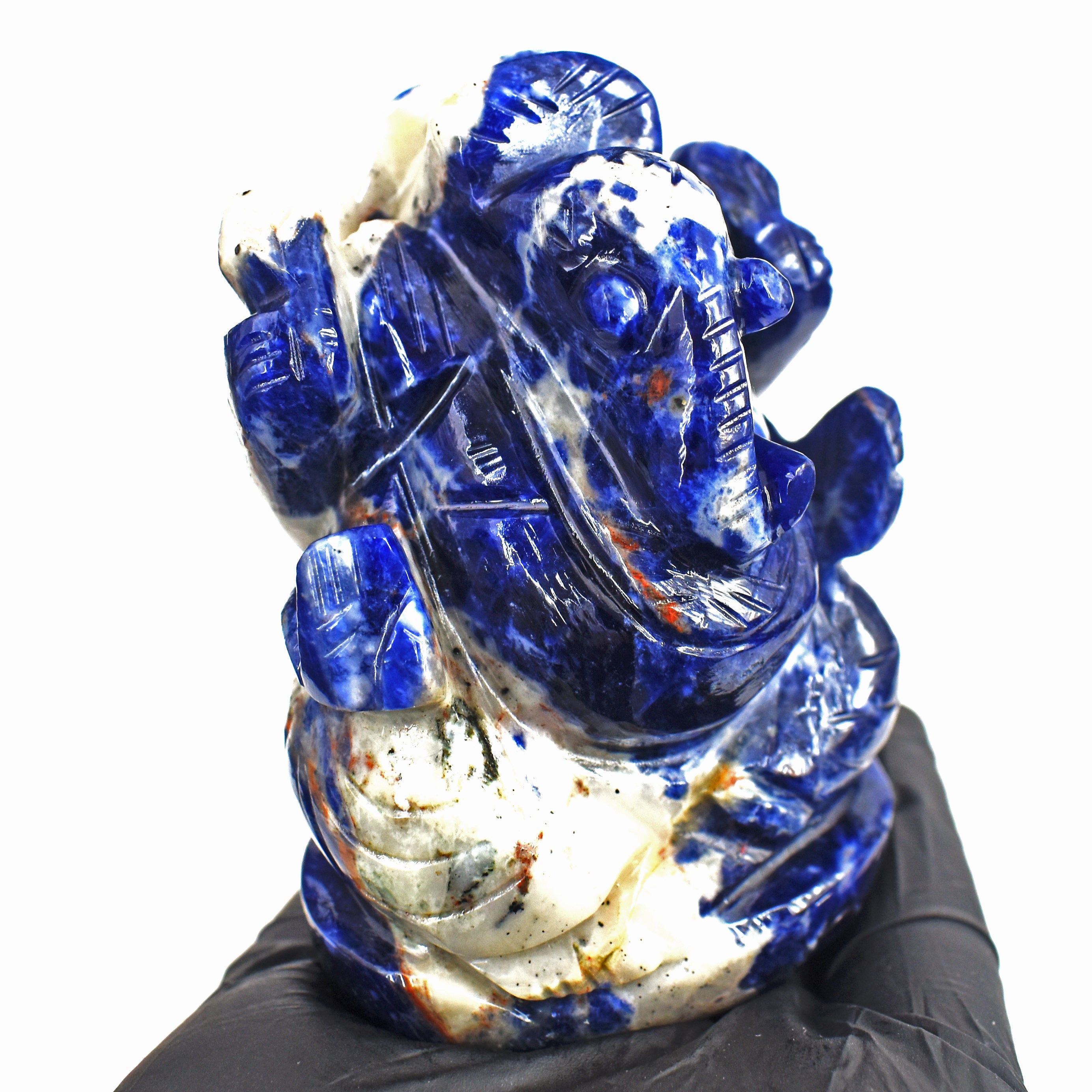 Exclusive 931.00 Cts Genuine Blue Sodalite Divine Hand Carved Crystal Lord Ganesha Carving Gemstone