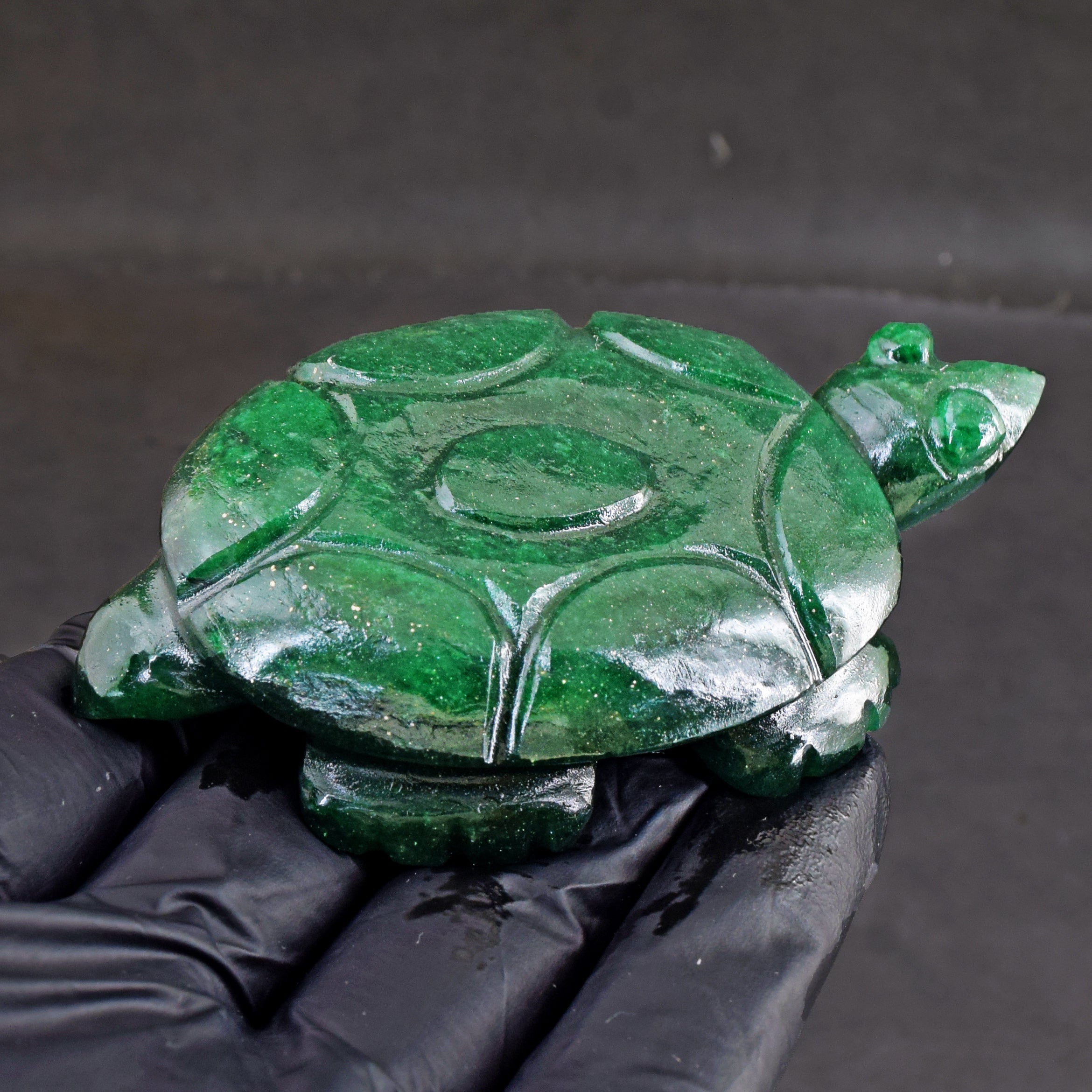 Stunning 360.00 Carats  Genuine  Green Jade Hand Carved  Crystal Gemstone Turtle Carving