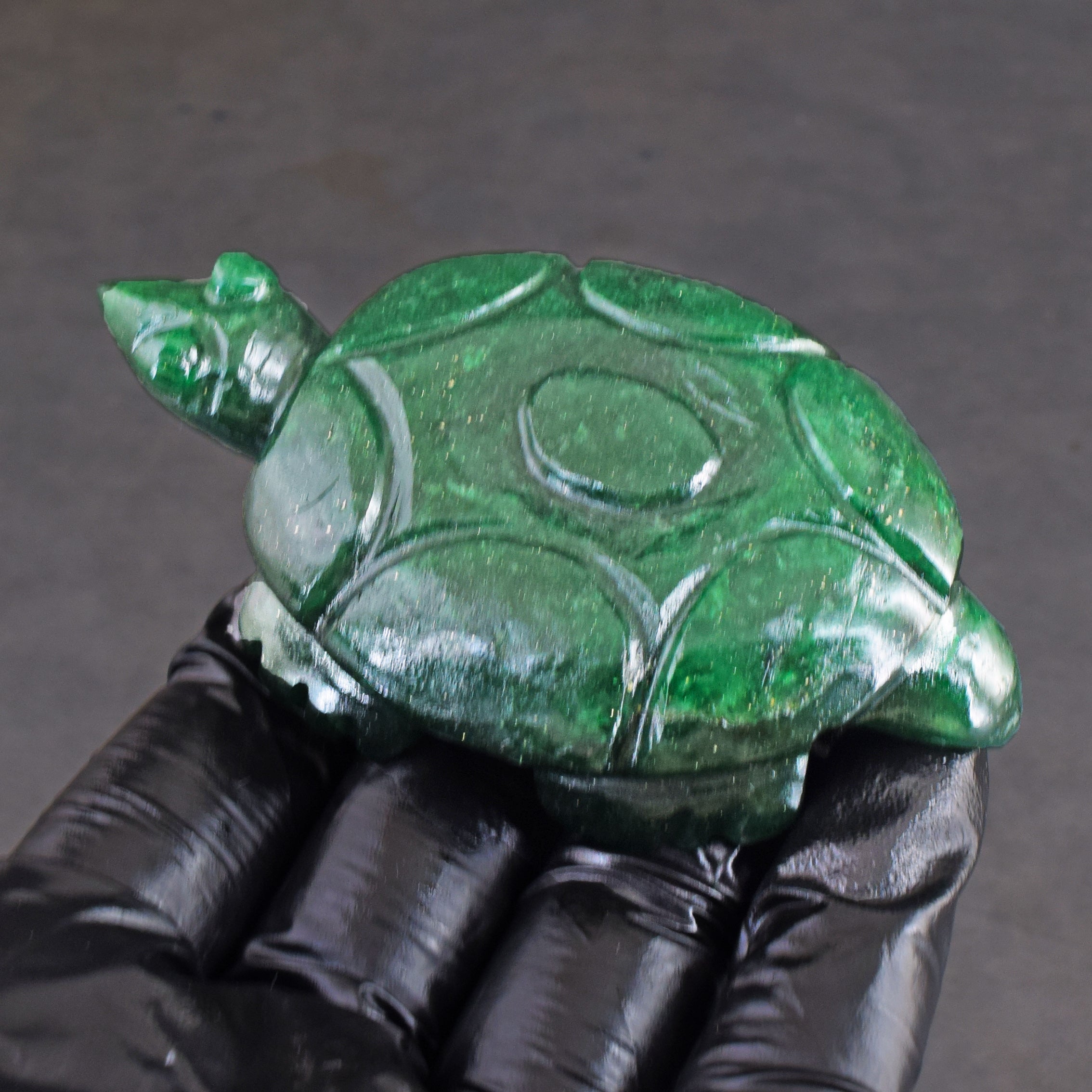 Stunning 360.00 Carats  Genuine  Green Jade Hand Carved  Crystal Gemstone Turtle Carving