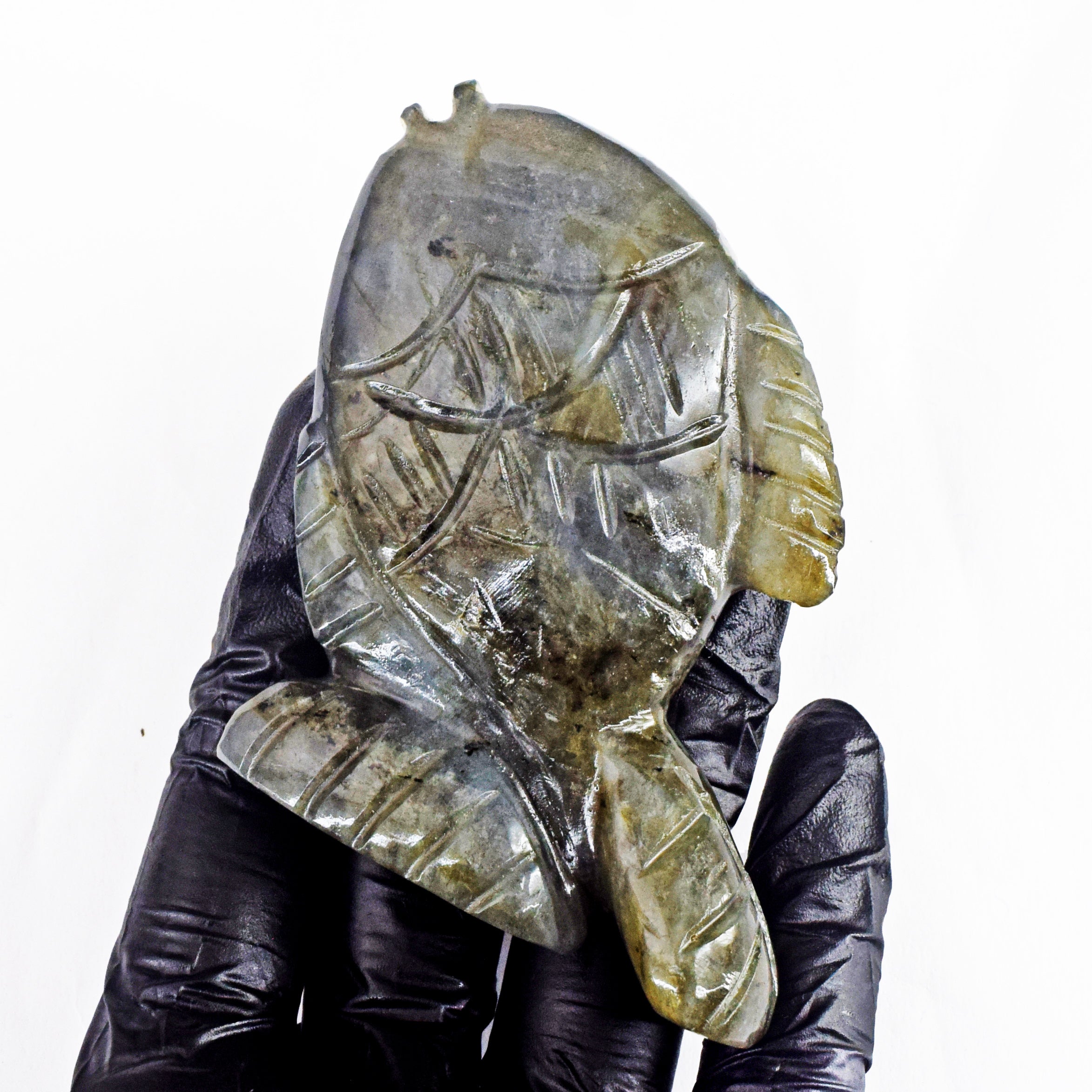 Fabulous 511.00 Carats Genuine Amazing Flash Labradorite Hand Carved Crystal Gemstone Carving Fish
