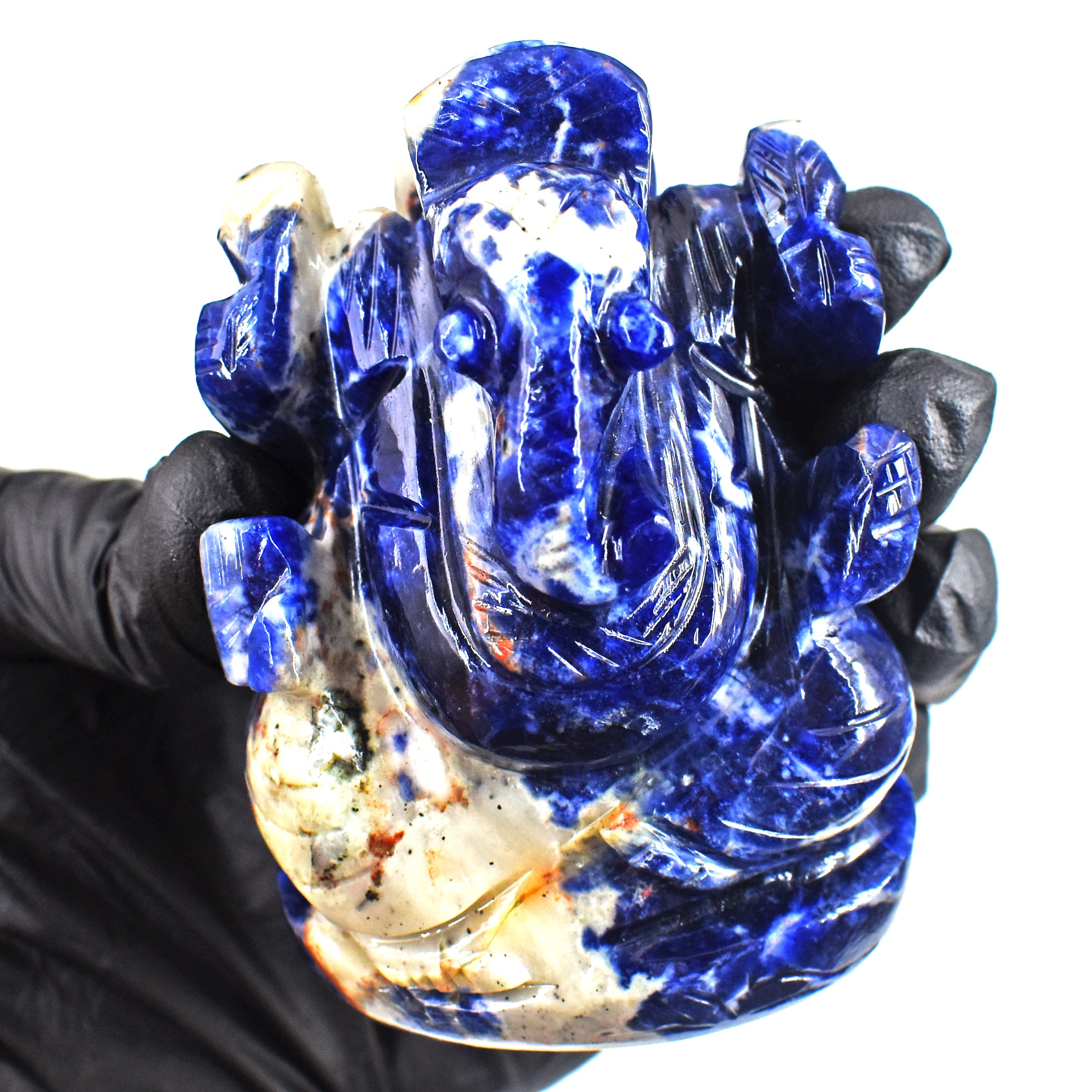 Exclusive 931.00 Cts Genuine Blue Sodalite Divine Hand Carved Crystal Lord Ganesha Carving Gemstone