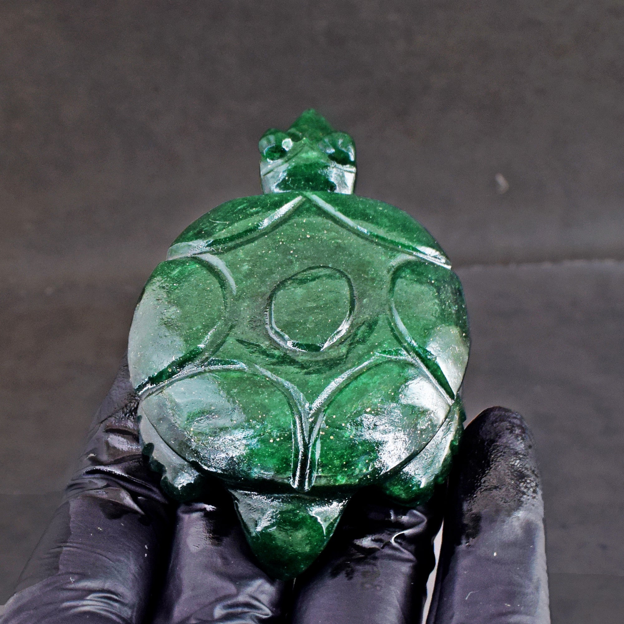Stunning 360.00 Carats  Genuine  Green Jade Hand Carved  Crystal Gemstone Turtle Carving