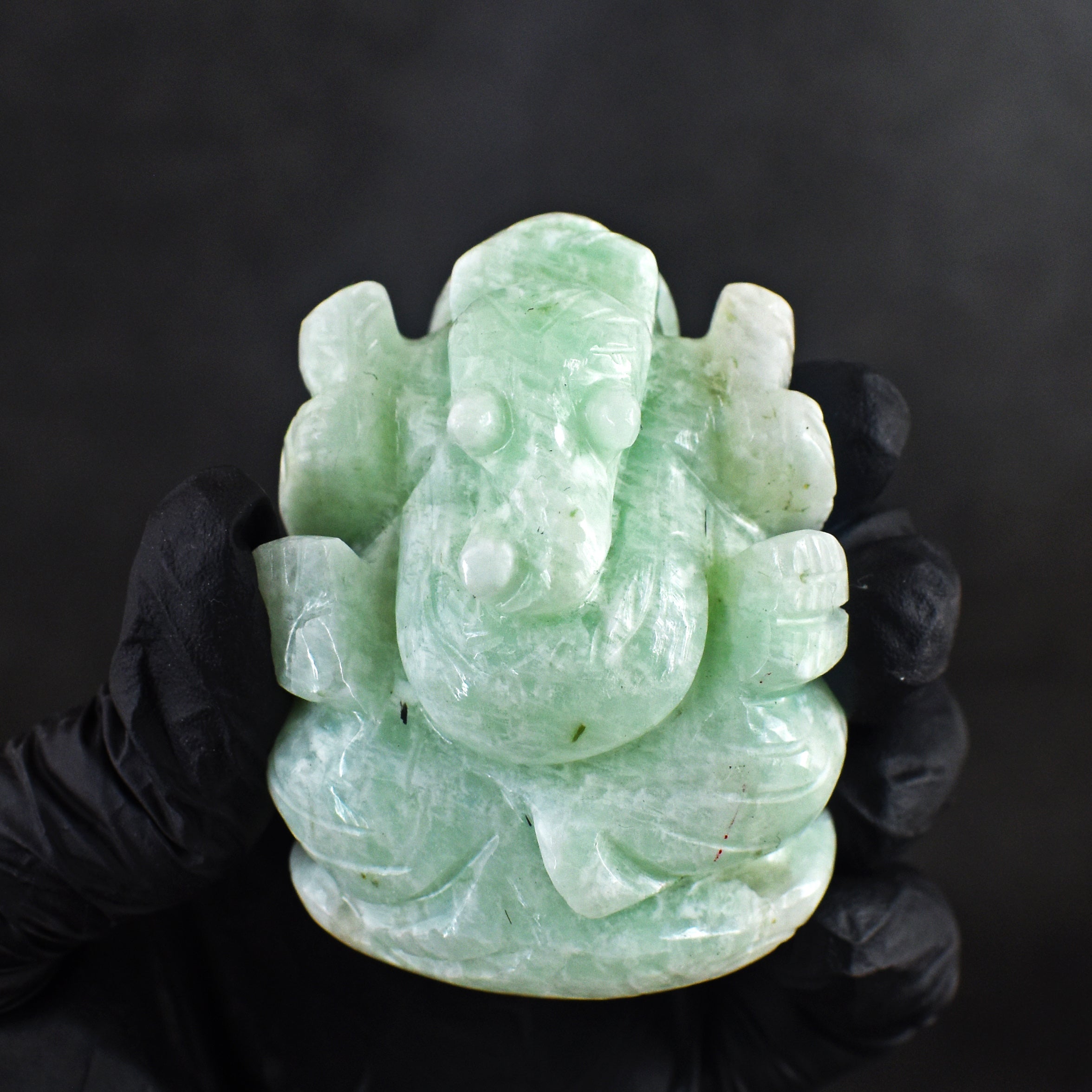 Amusing 566.00 Cts Genuine Amazonite Divine Hand Carved Lord Ganesha Gemstone Carving