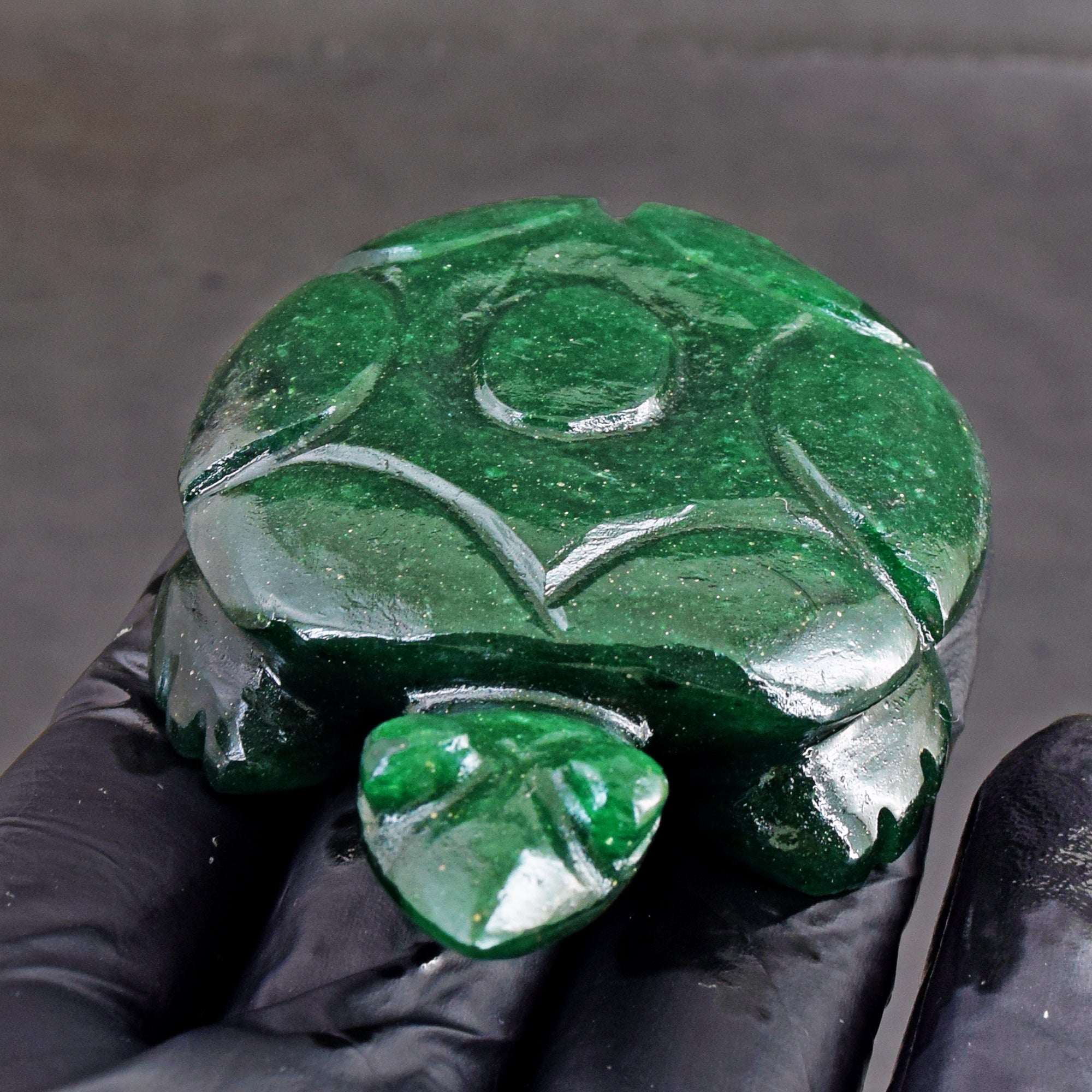 Stunning 360.00 Carats  Genuine  Green Jade Hand Carved  Crystal Gemstone Turtle Carving