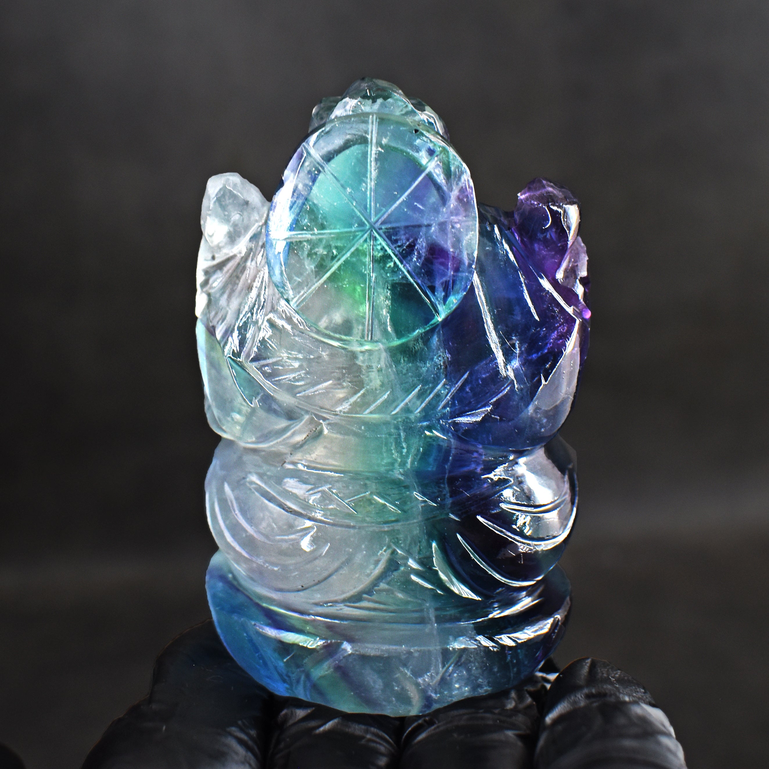 Decent 1045.00 Cts Genuine Multicolor Fluorite Divine Hand Carved Premium Crystal Lord Ganesha