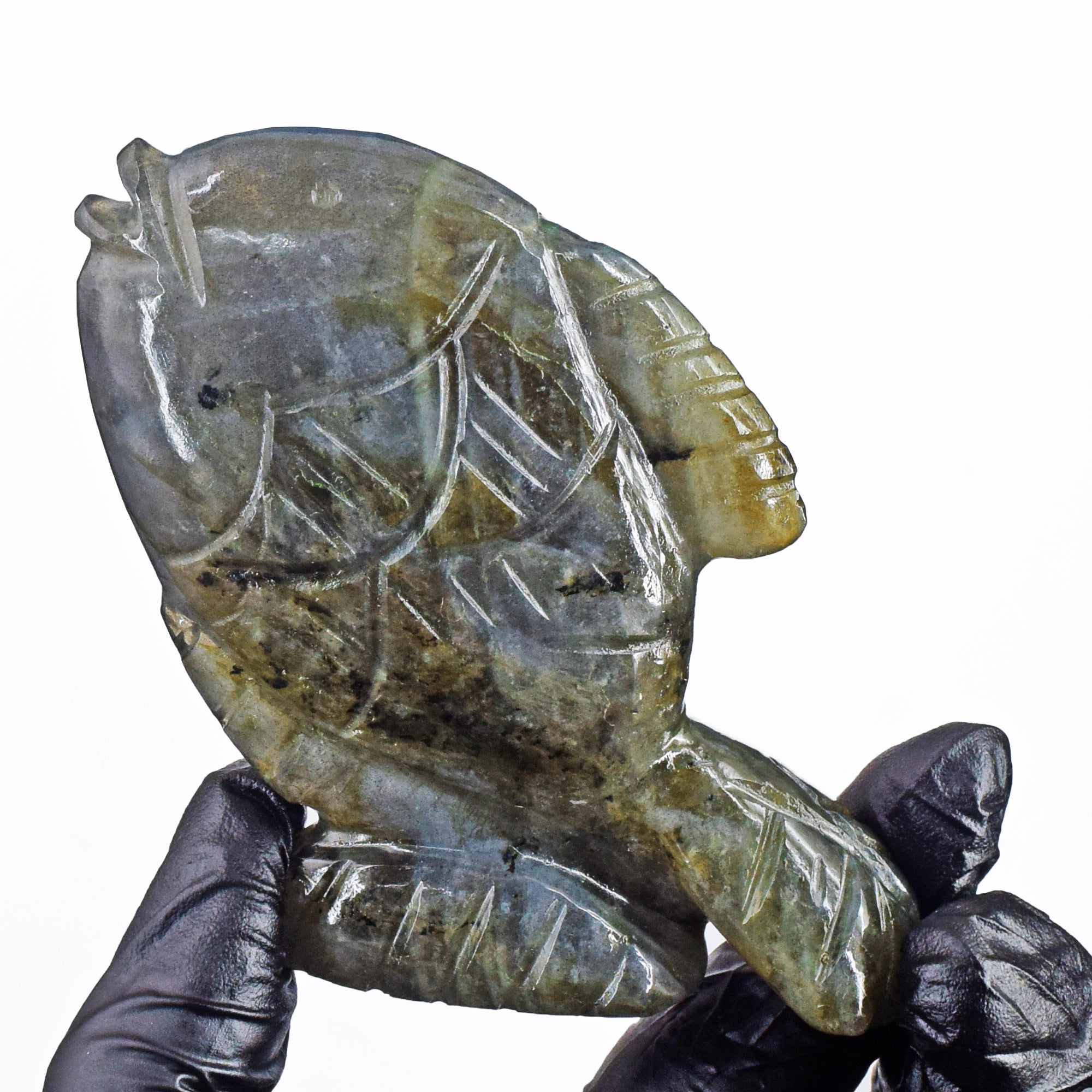Fabulous 511.00 Carats Genuine Amazing Flash Labradorite Hand Carved Crystal Gemstone Carving Fish