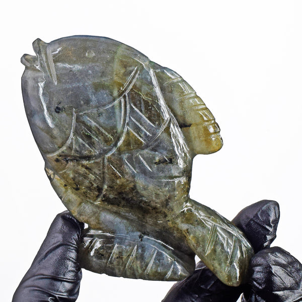 Fabulous 511.00 Carats Genuine Amazing Flash Labradorite Hand Carved Crystal Gemstone Carving Fish