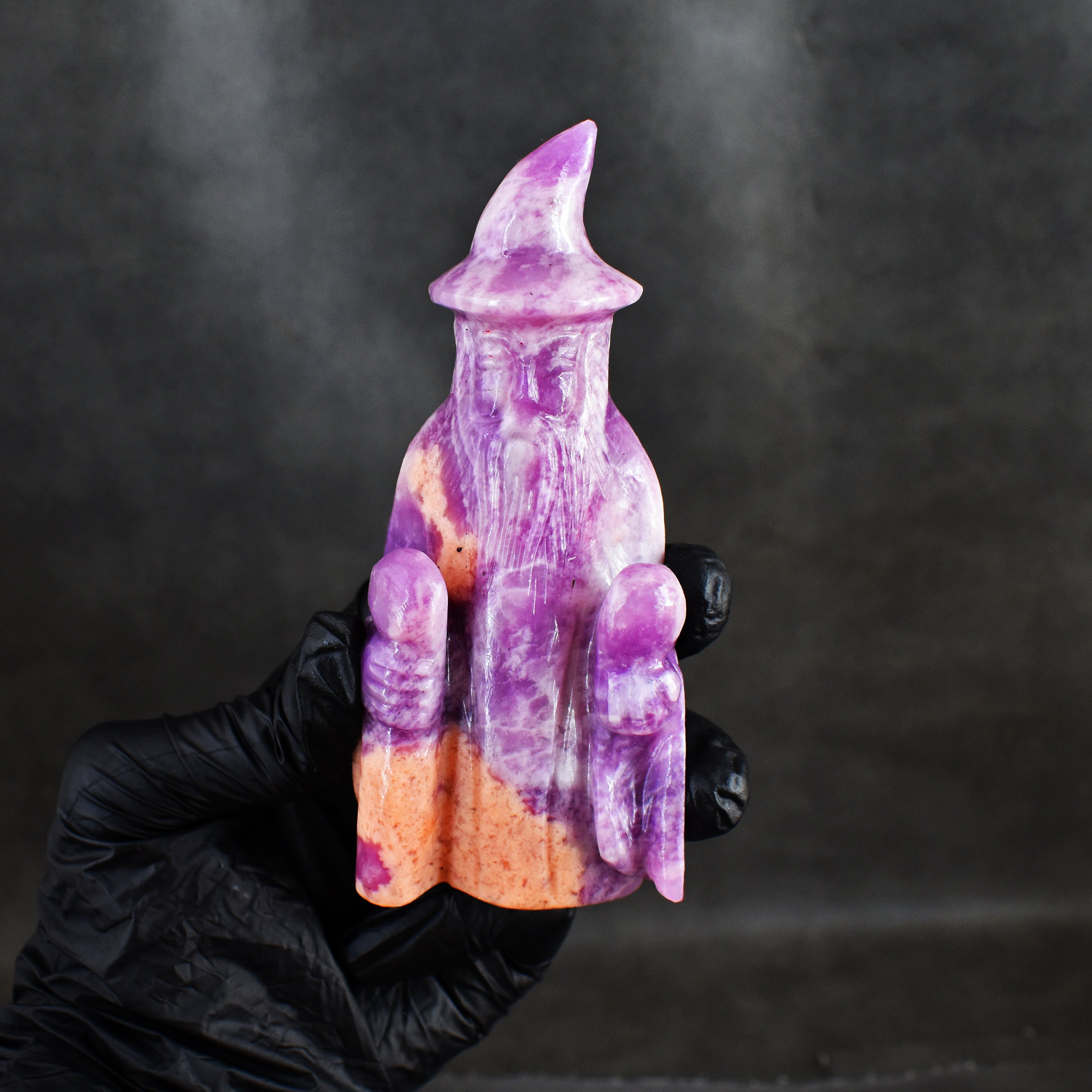 Beautiful 1128.00 Carats Genuine Amethyst Hand Carved Crystal Gemstone Wizard Carving