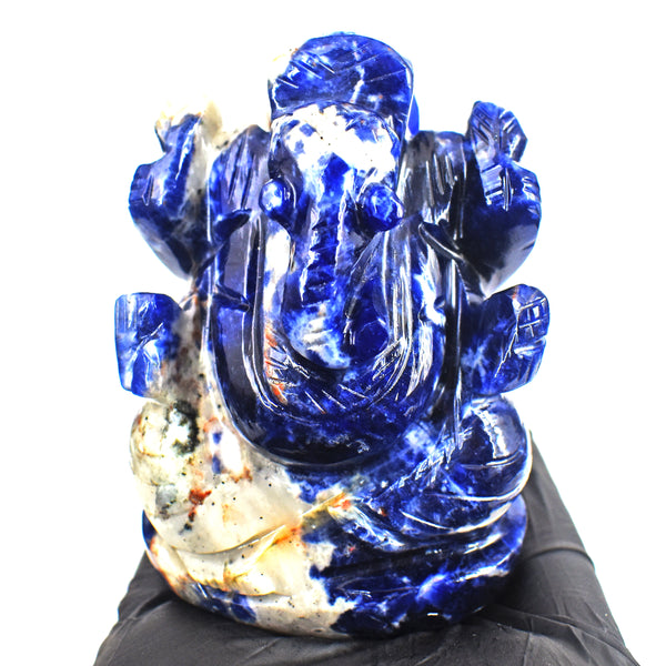 Exclusive 931.00 Cts Genuine Blue Sodalite Divine Hand Carved Crystal Lord Ganesha Carving Gemstone