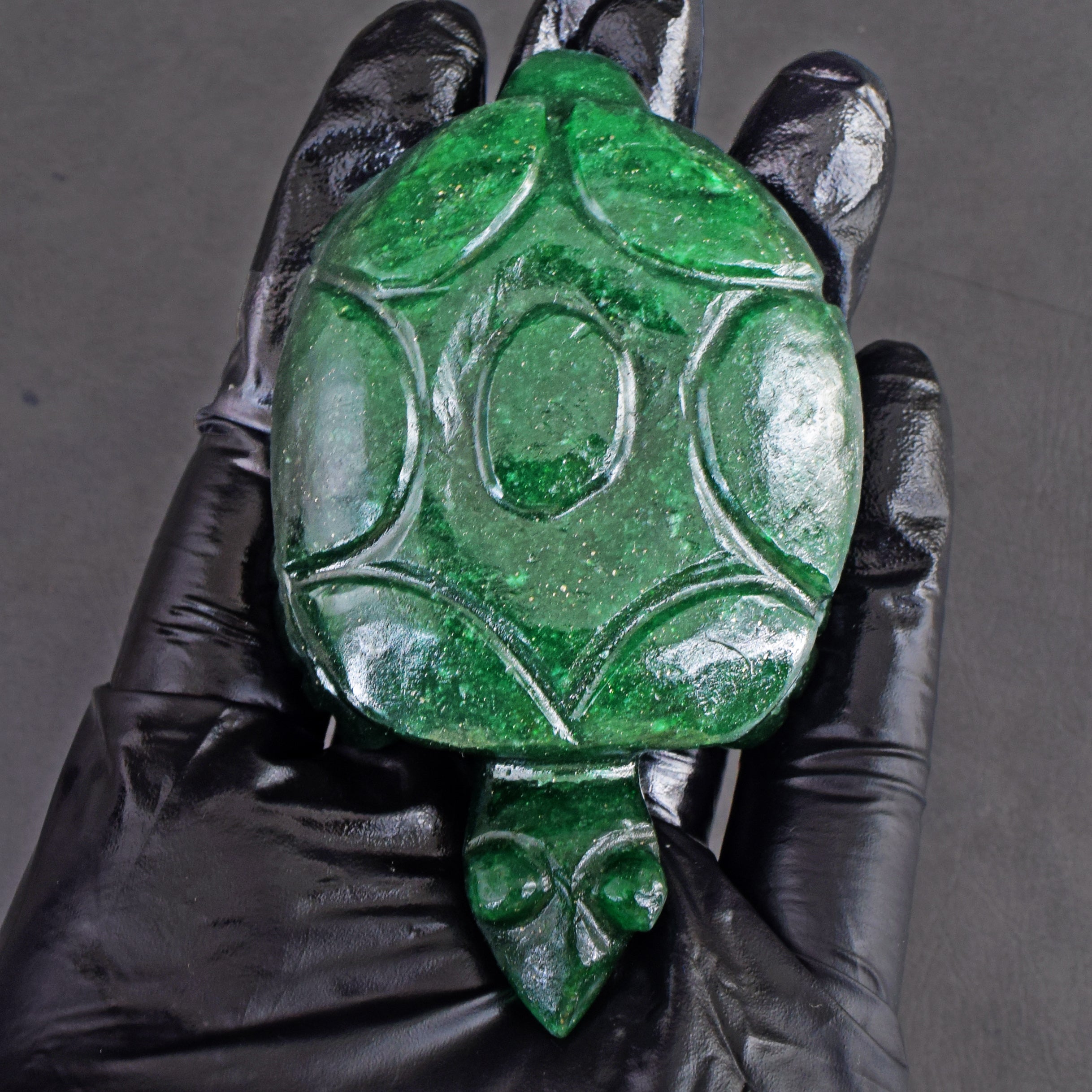 Stunning 360.00 Carats  Genuine  Green Jade Hand Carved  Crystal Gemstone Turtle Carving