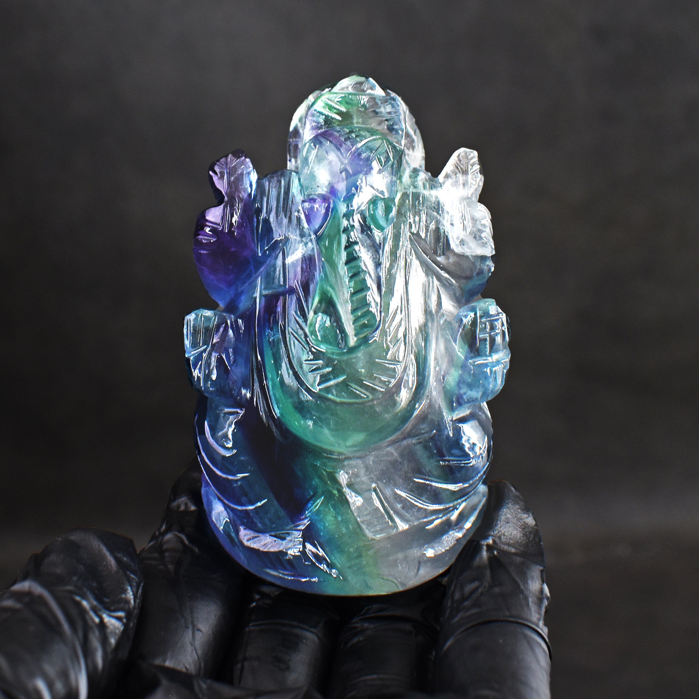 Decent 1045.00 Cts Genuine Multicolor Fluorite Divine Hand Carved Premium Crystal Lord Ganesha