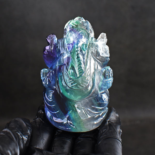 Decent 1045.00 Cts Genuine Multicolor Fluorite Divine Hand Carved Premium Crystal Lord Ganesha
