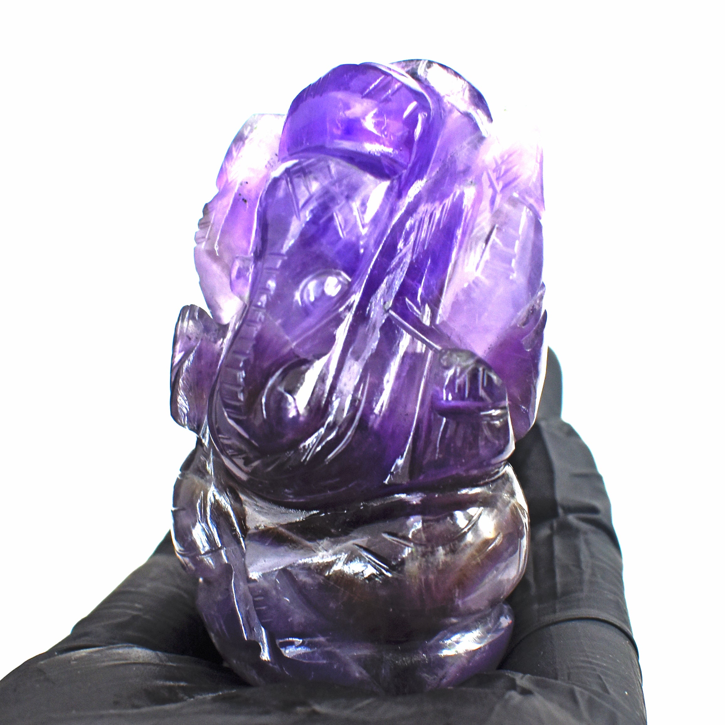 Natural 489.00 Cts Amazing Amethyst Divine Hand Carved Lord Ganesha