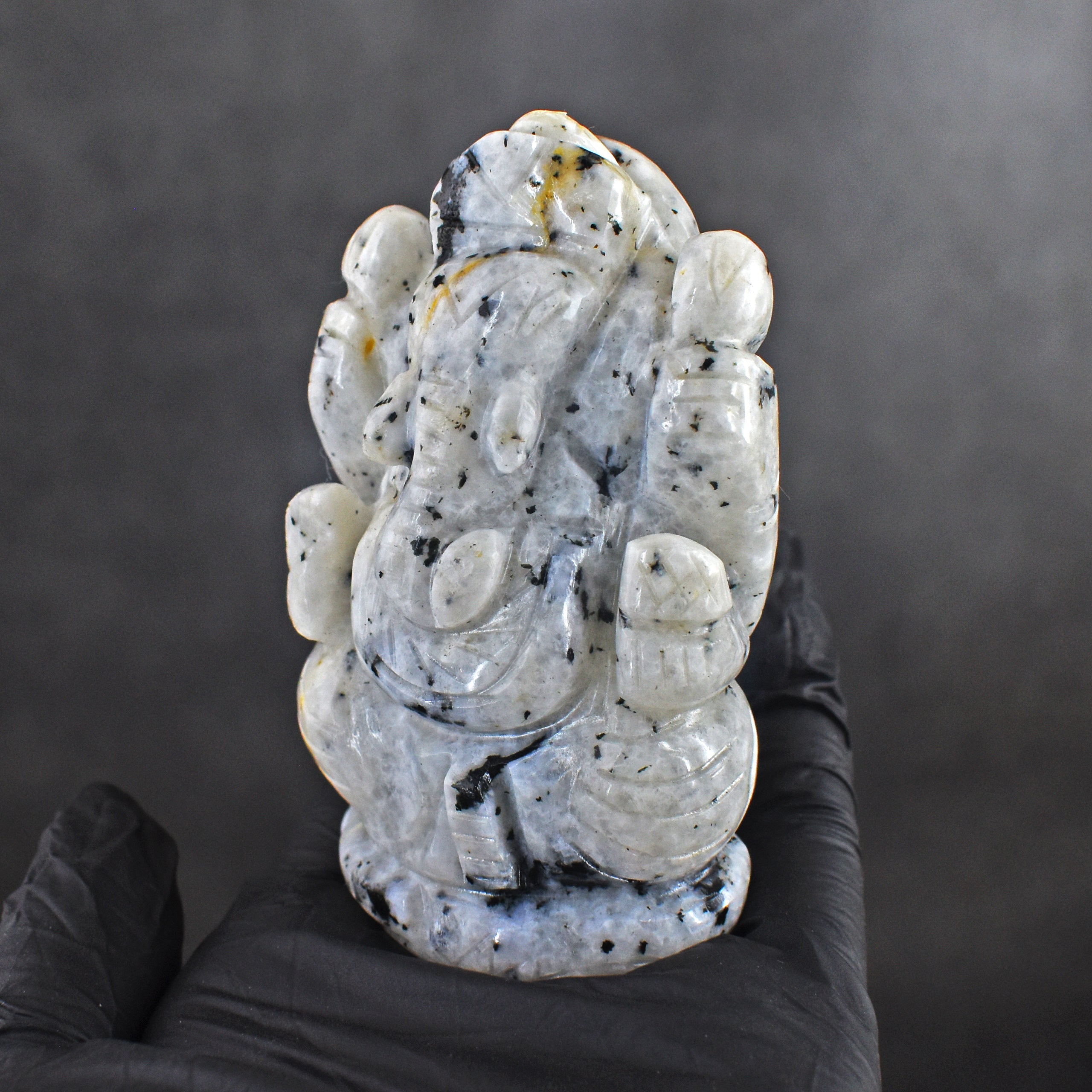 Amazing 821.00 Cts Genuine Moonstone Divine Hand Carved  Lord Ganesha Idol Gemstone Carving