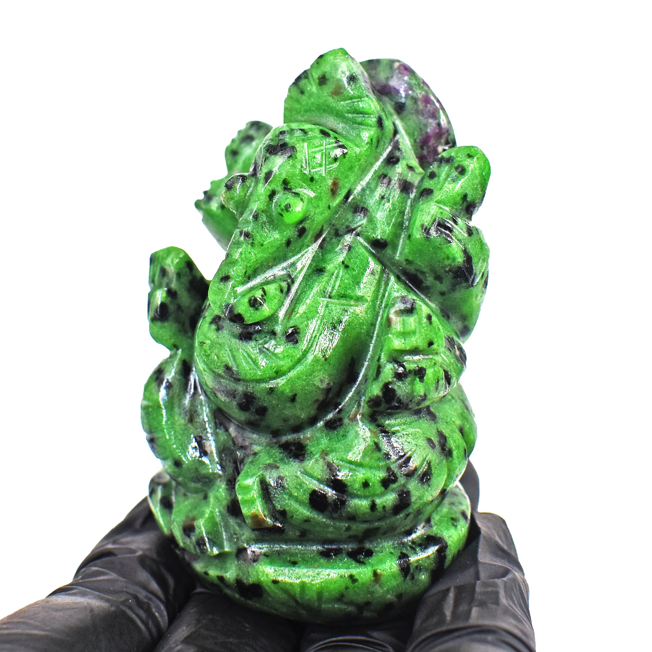 Beautiful 714.00 Cts Genuine Ruby Zoisite Divine Hand Carved Lord Ganesha Gemstone Carving