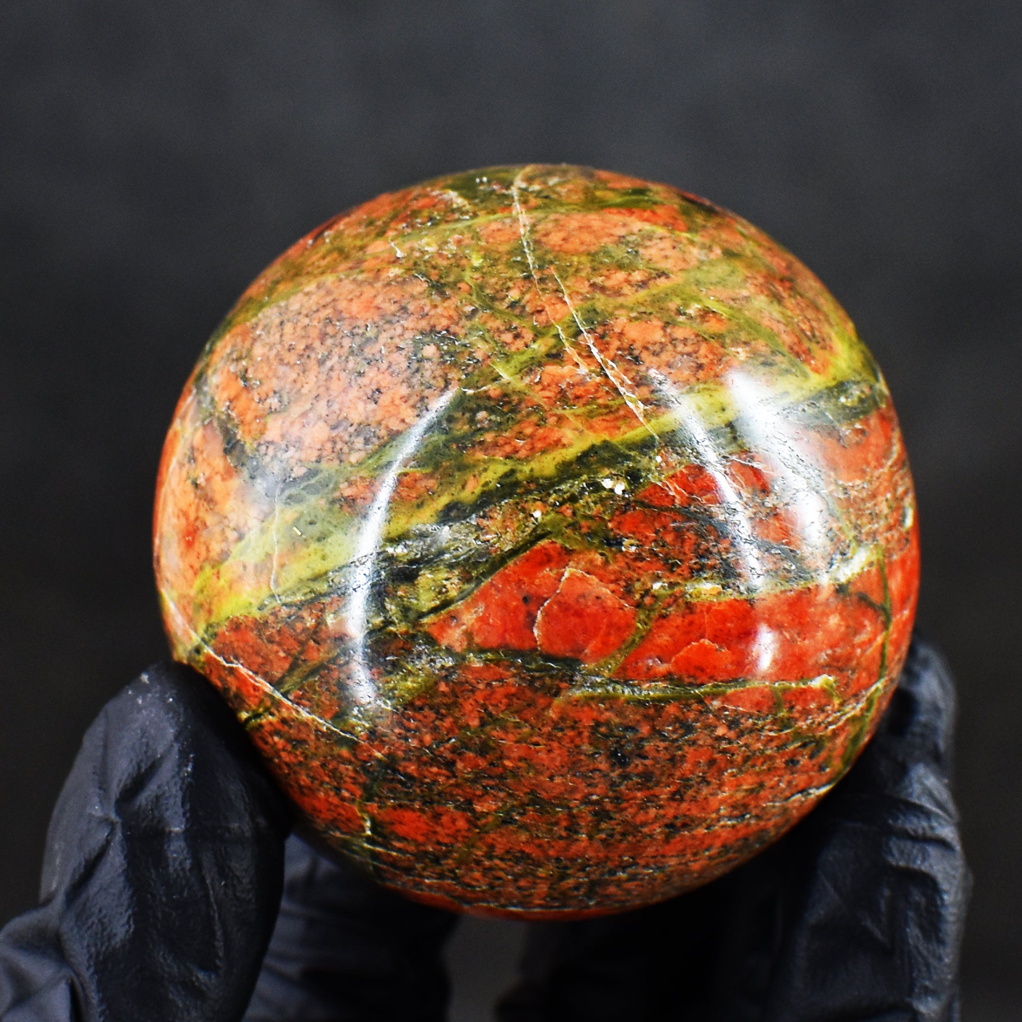 Exclusive 981.00 Cts  Blood Green Unakite Hand Carved Healing Crystal Gemstone Sphere