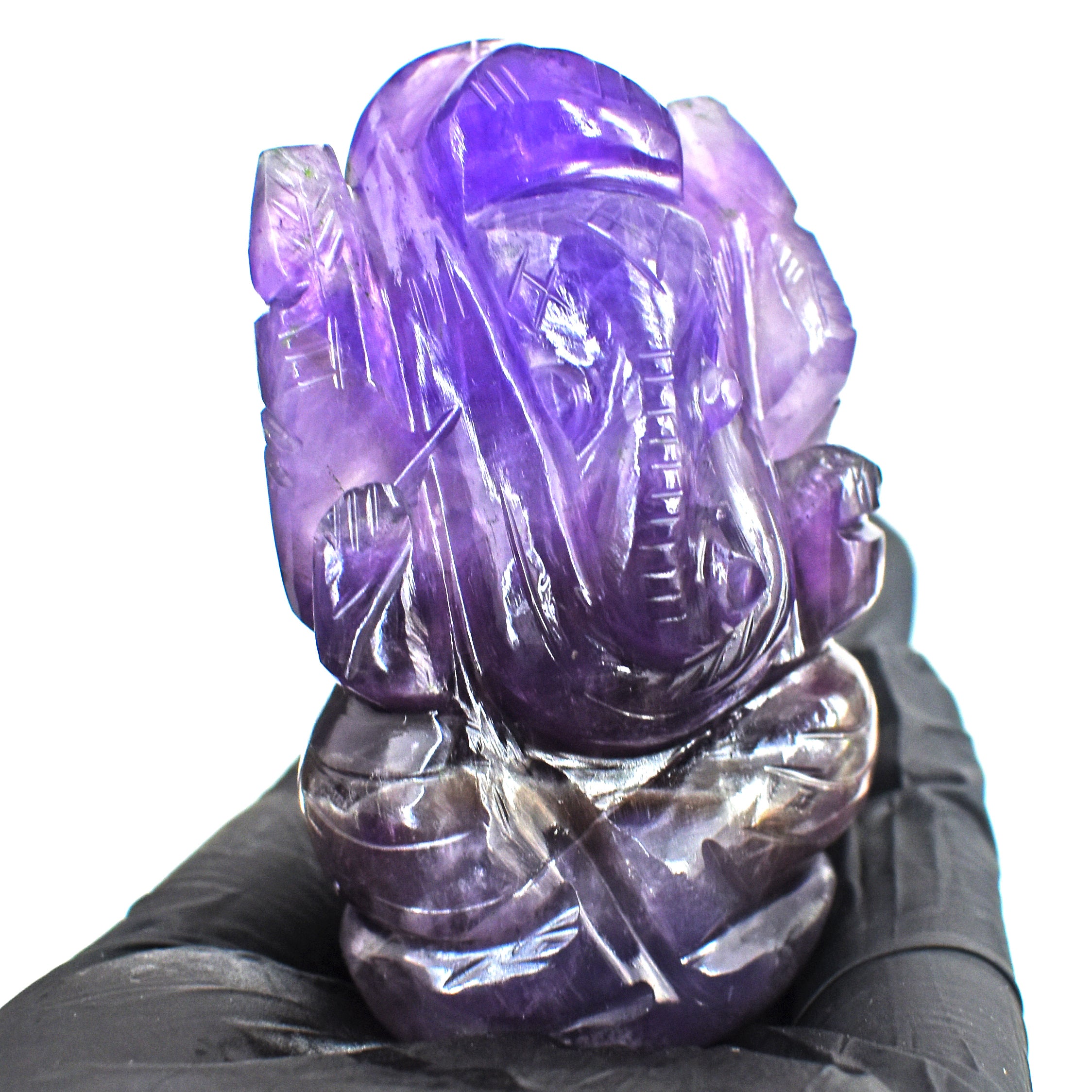 Natural 489.00 Cts Amazing Amethyst Divine Hand Carved Lord Ganesha