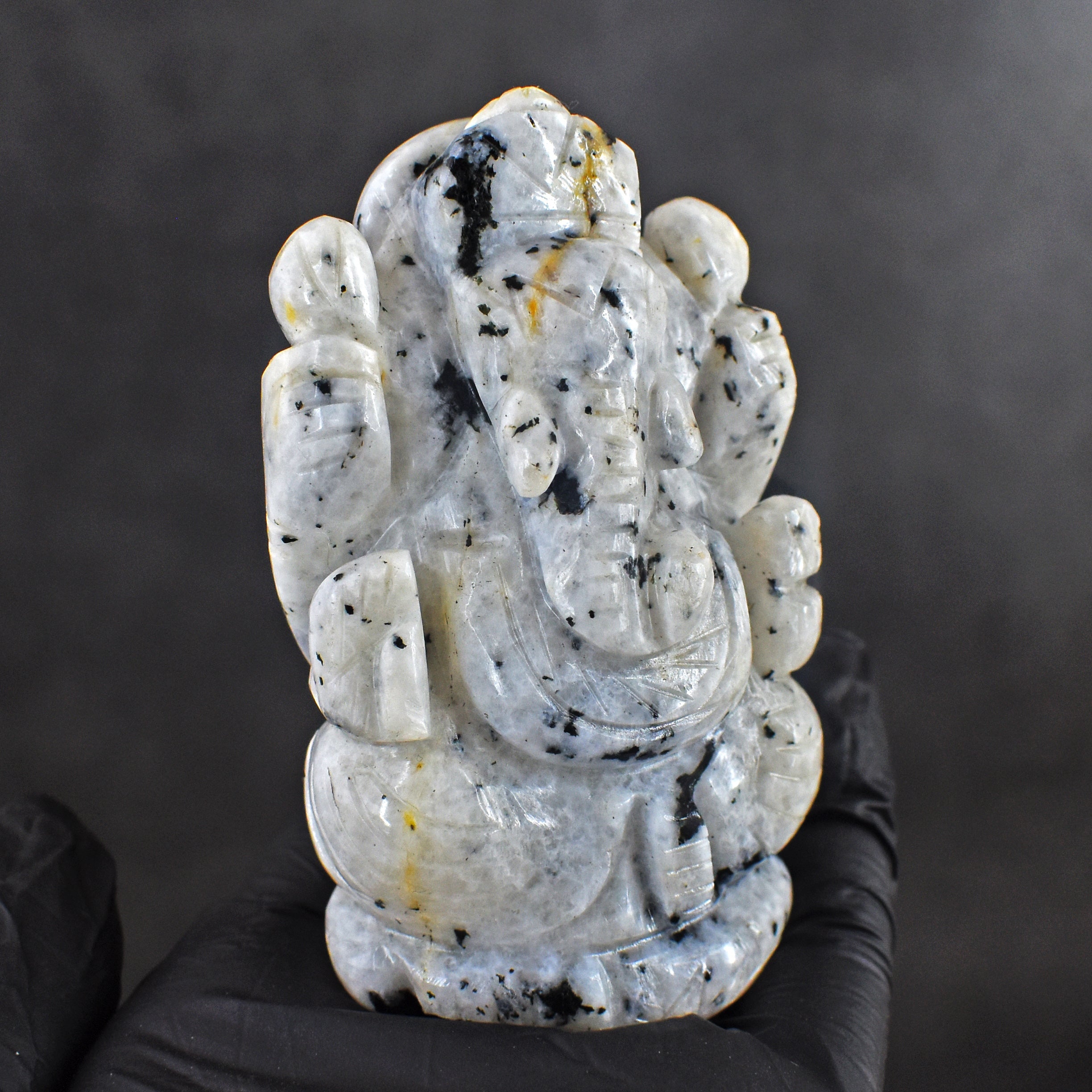 Amazing 821.00 Cts Genuine Moonstone Divine Hand Carved  Lord Ganesha Idol Gemstone Carving