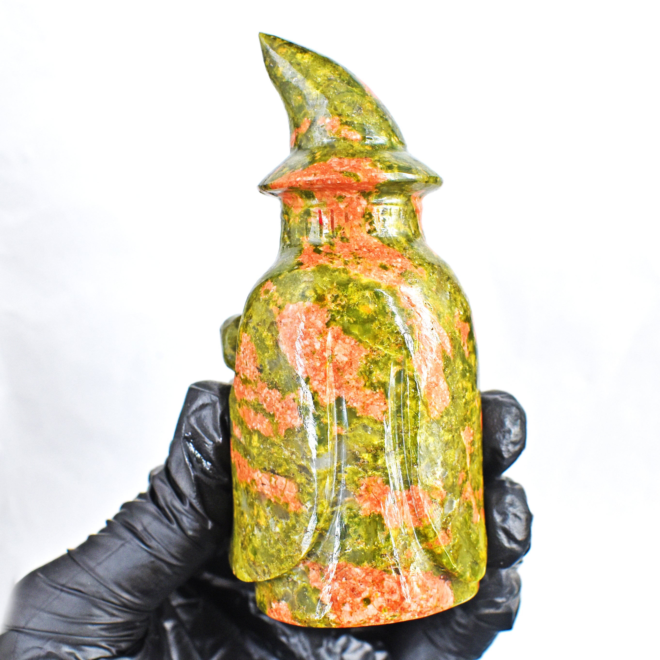 Beautiful 918.00 Cts Genuine Blood Green Unakite Hand Carved Gemstone Crystal Wizard Carving