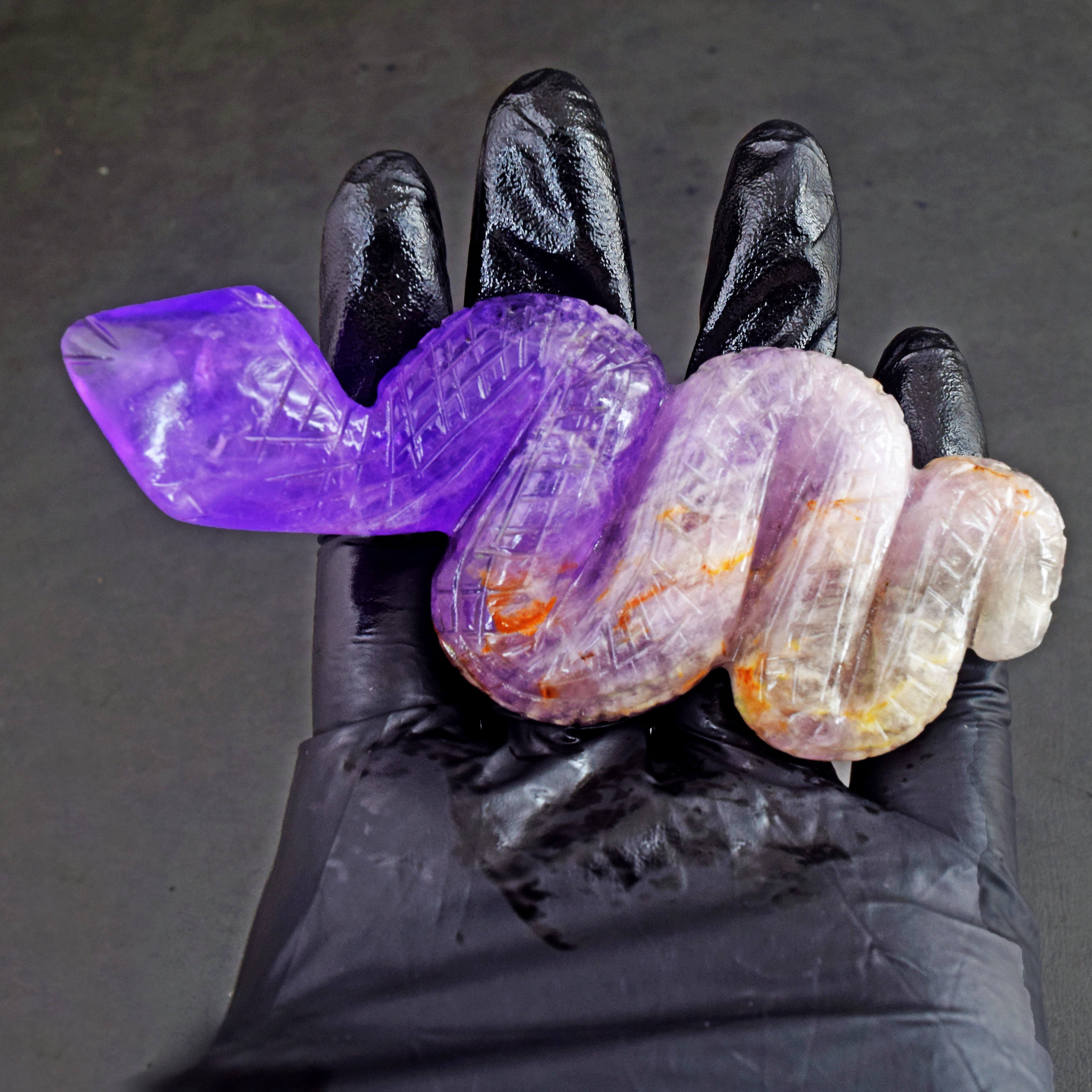 Artisian 375.00 Carats Genuine Chevron Amethyst  Hand Carved Crystal Gemstone Carving Snake