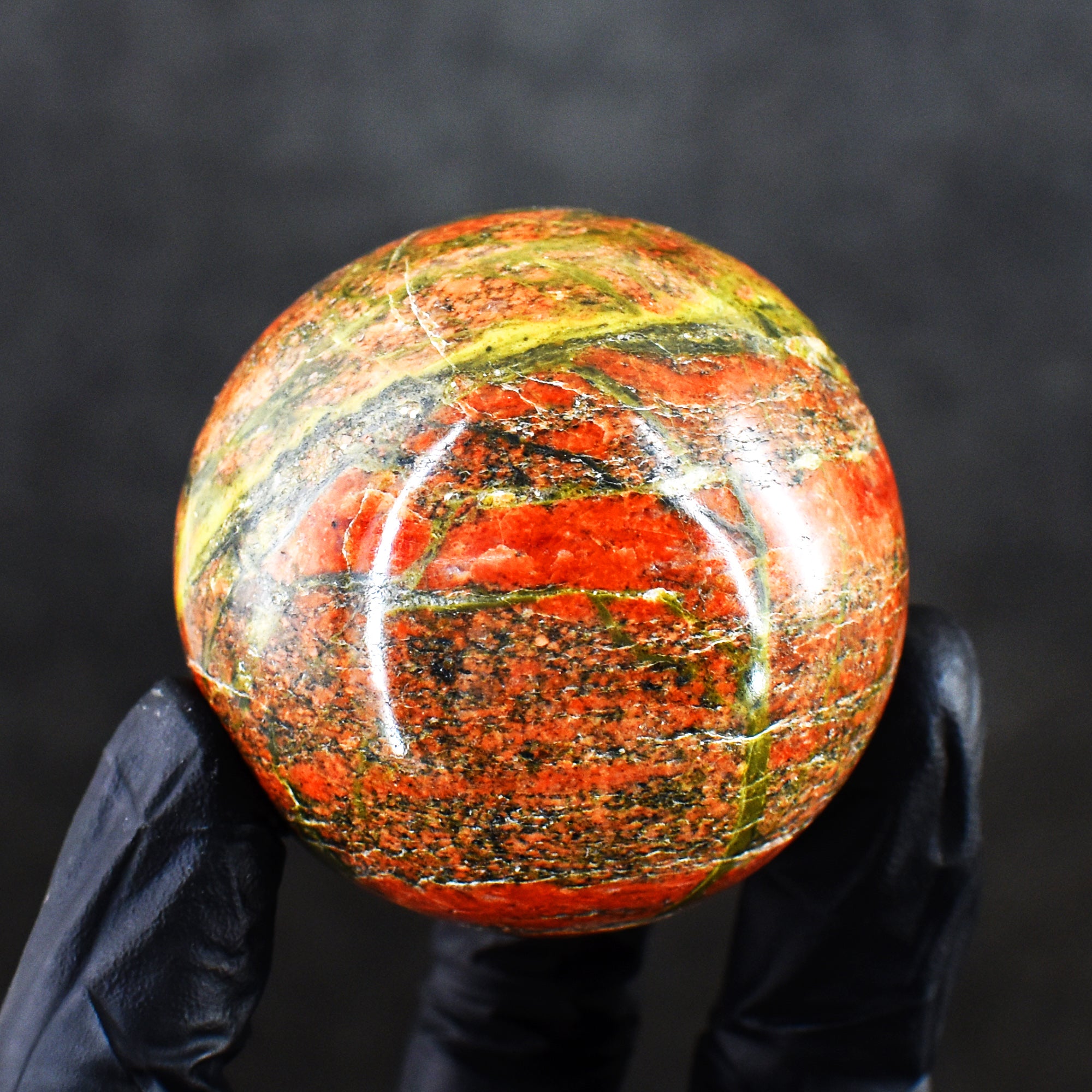 Exclusive 981.00 Cts  Blood Green Unakite Hand Carved Healing Crystal Gemstone Sphere