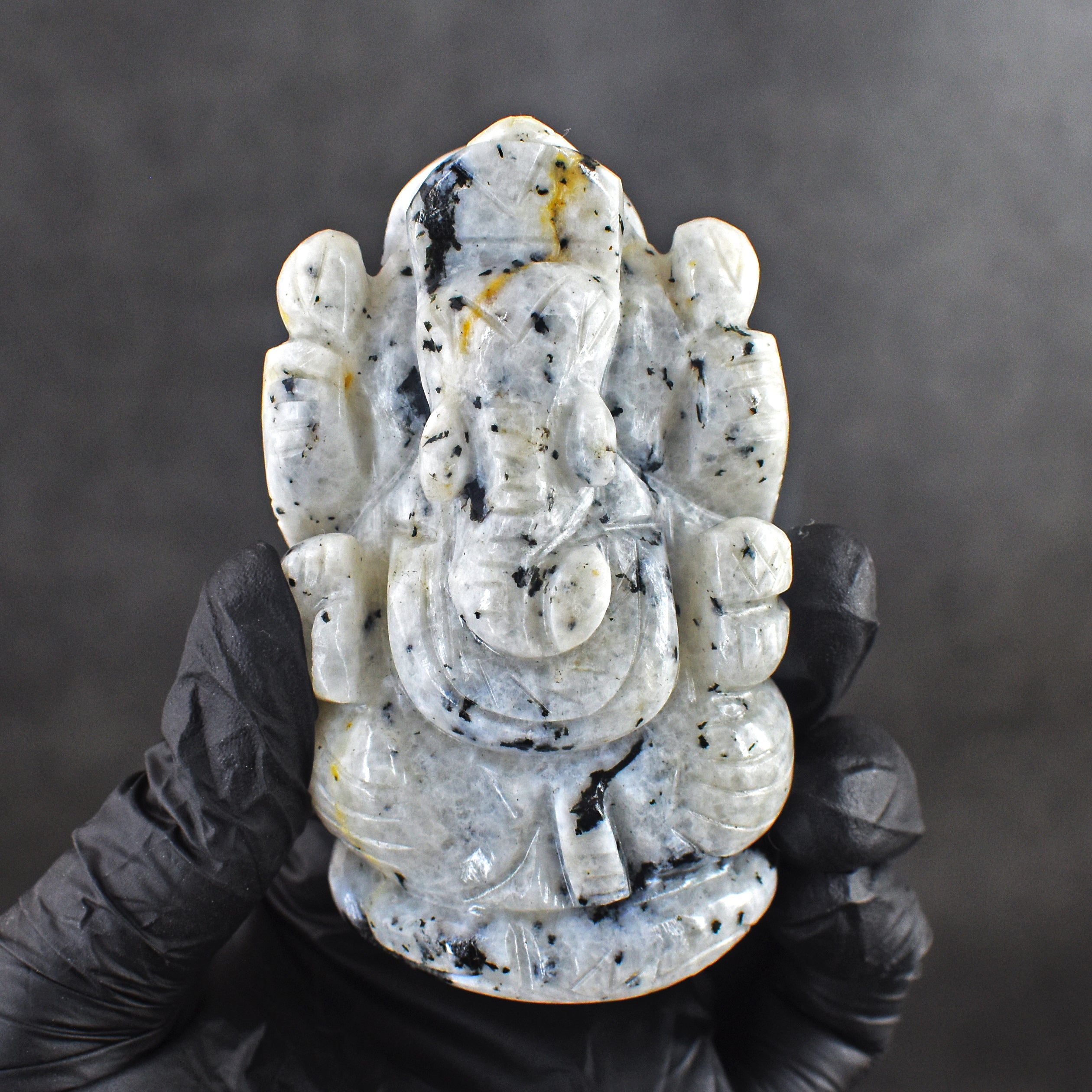 Amazing 821.00 Cts Genuine Moonstone Divine Hand Carved  Lord Ganesha Idol Gemstone Carving