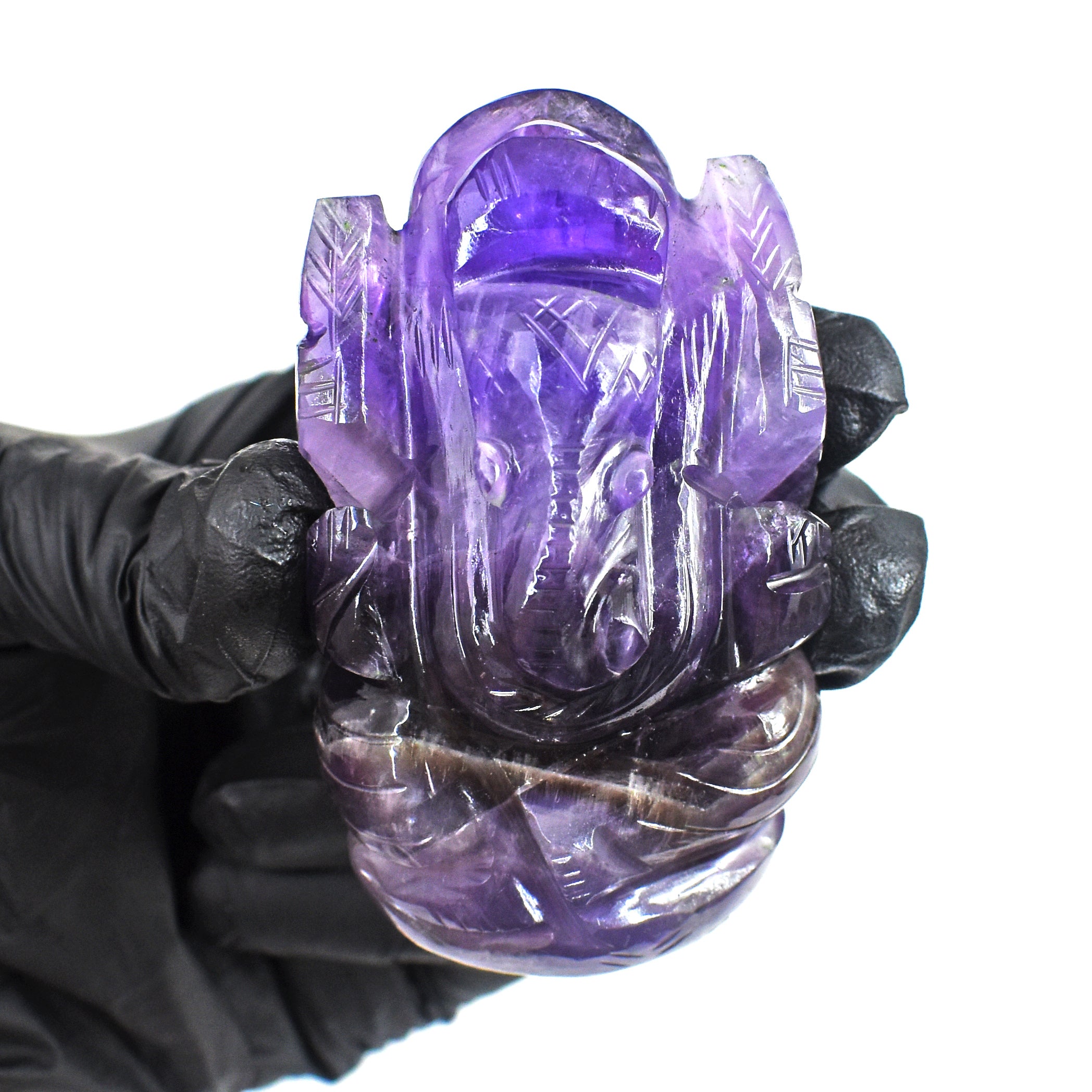 Natural 489.00 Cts Amazing Amethyst Divine Hand Carved Lord Ganesha