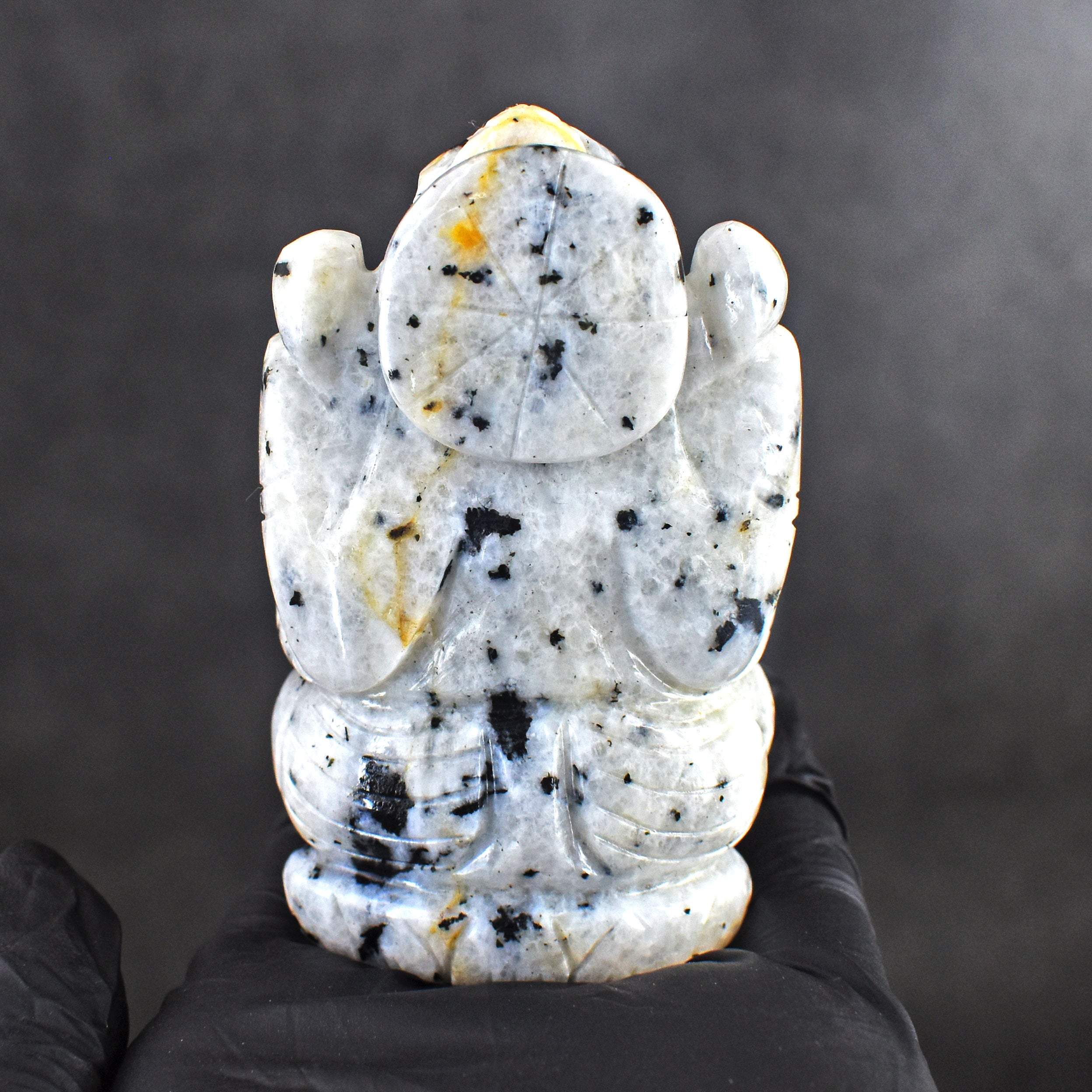 Amazing 821.00 Cts Genuine Moonstone Divine Hand Carved  Lord Ganesha Idol Gemstone Carving
