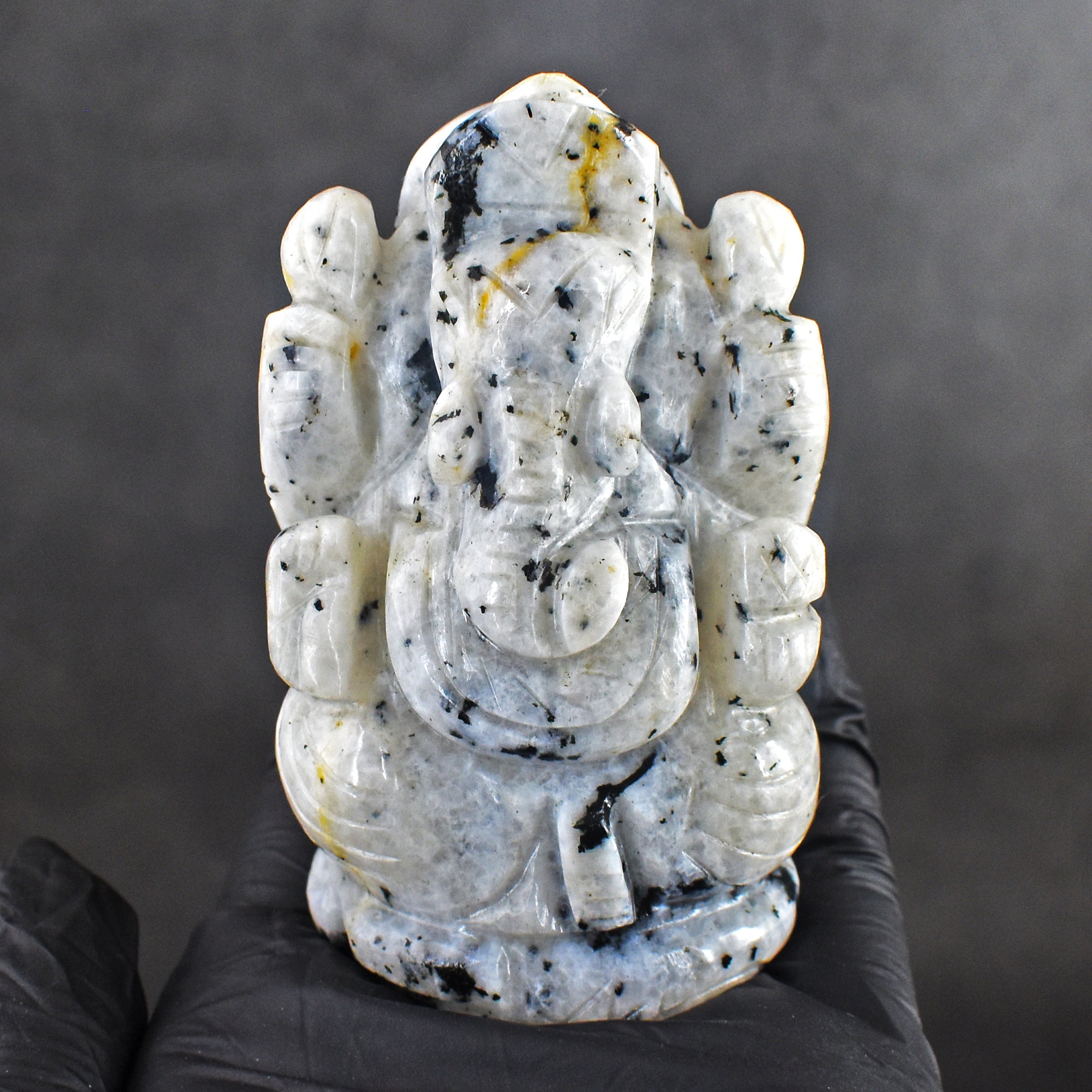 Amazing 821.00 Cts Genuine Moonstone Divine Hand Carved  Lord Ganesha Idol Gemstone Carving