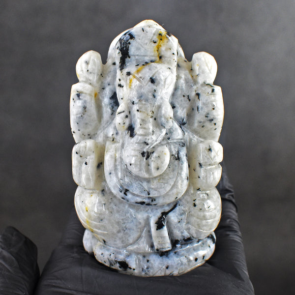 Amazing 821.00 Cts Genuine Moonstone Divine Hand Carved  Lord Ganesha Idol Gemstone Carving